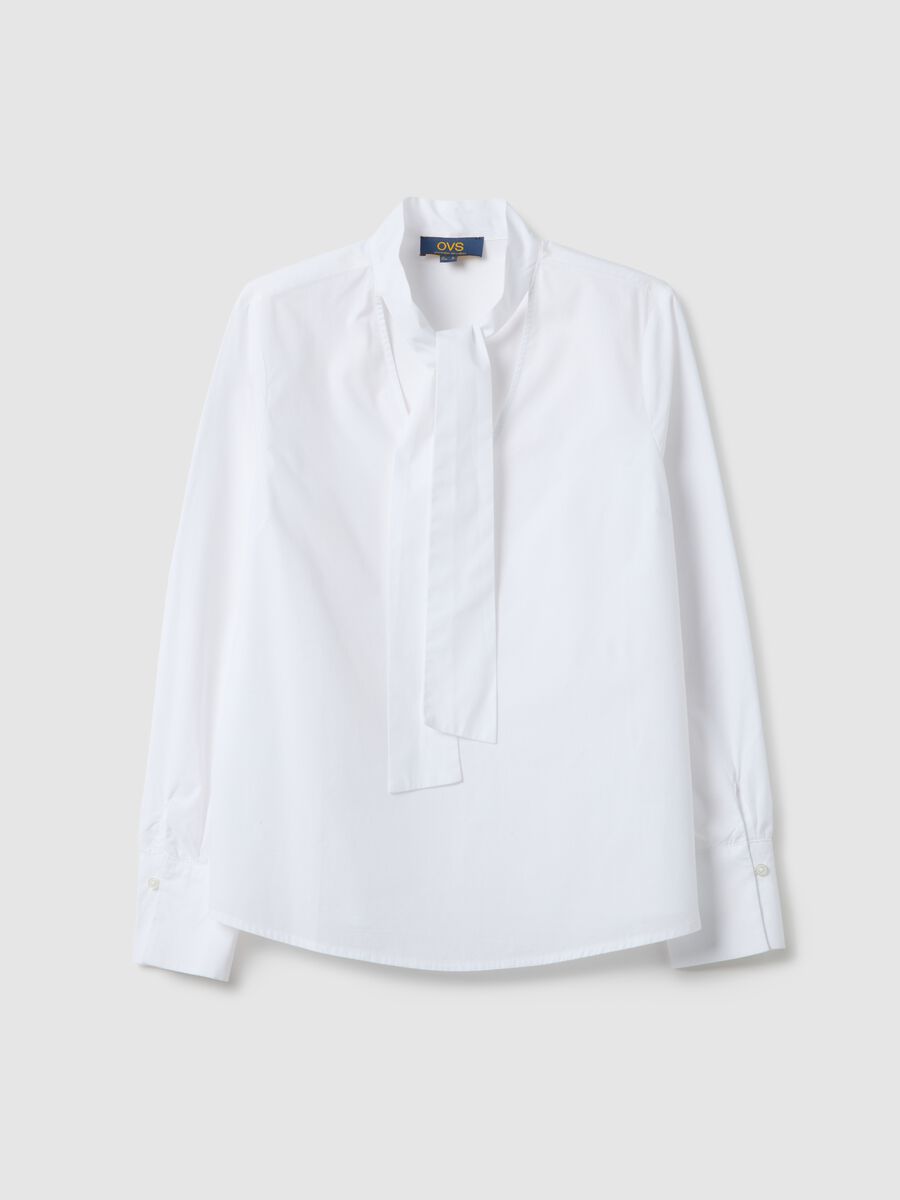 White pure cotton regular fit shirt with ribbon collar_4