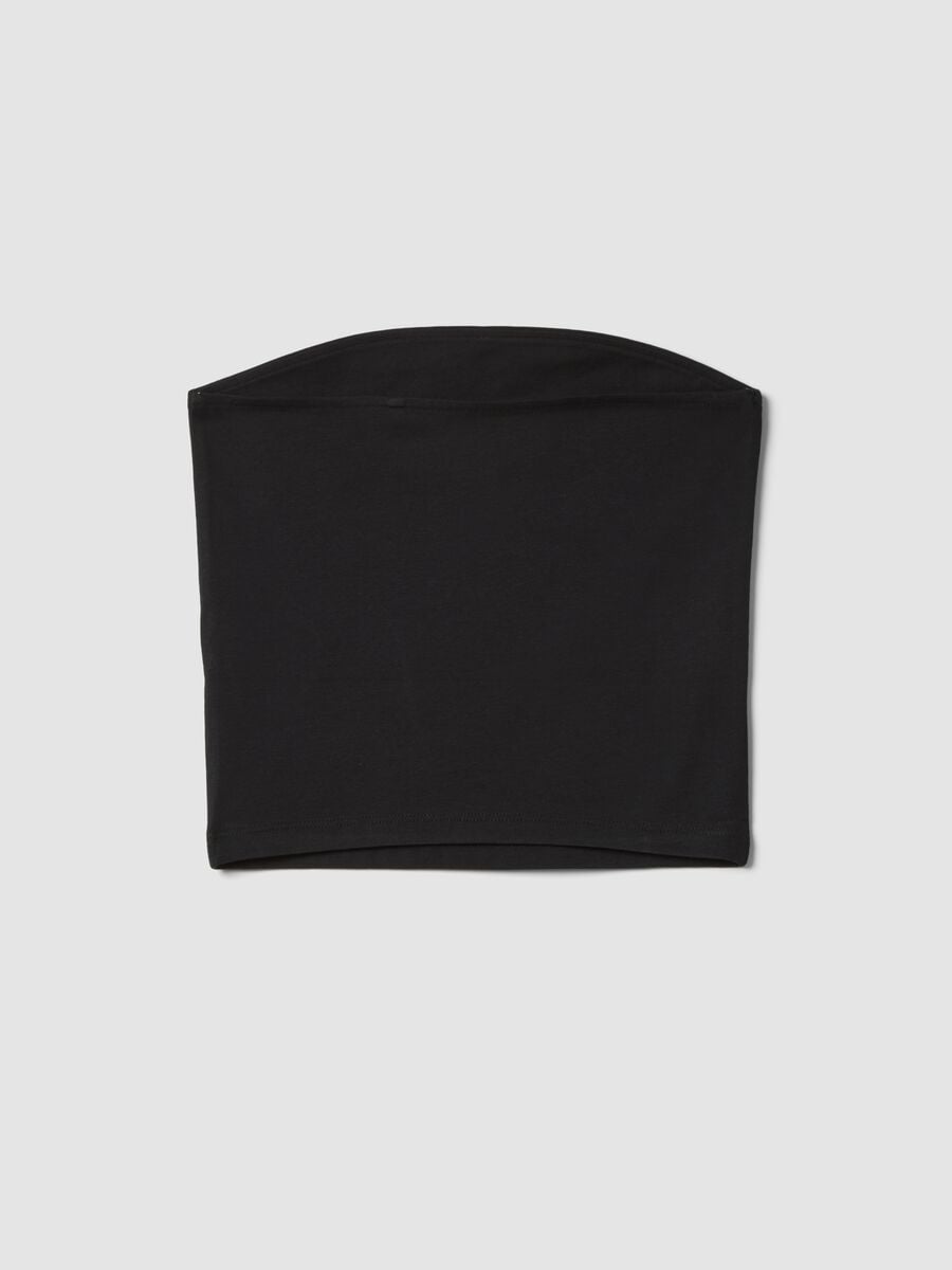 Top fitted a fascia nero in cotone elasticizzato da ragazza_4