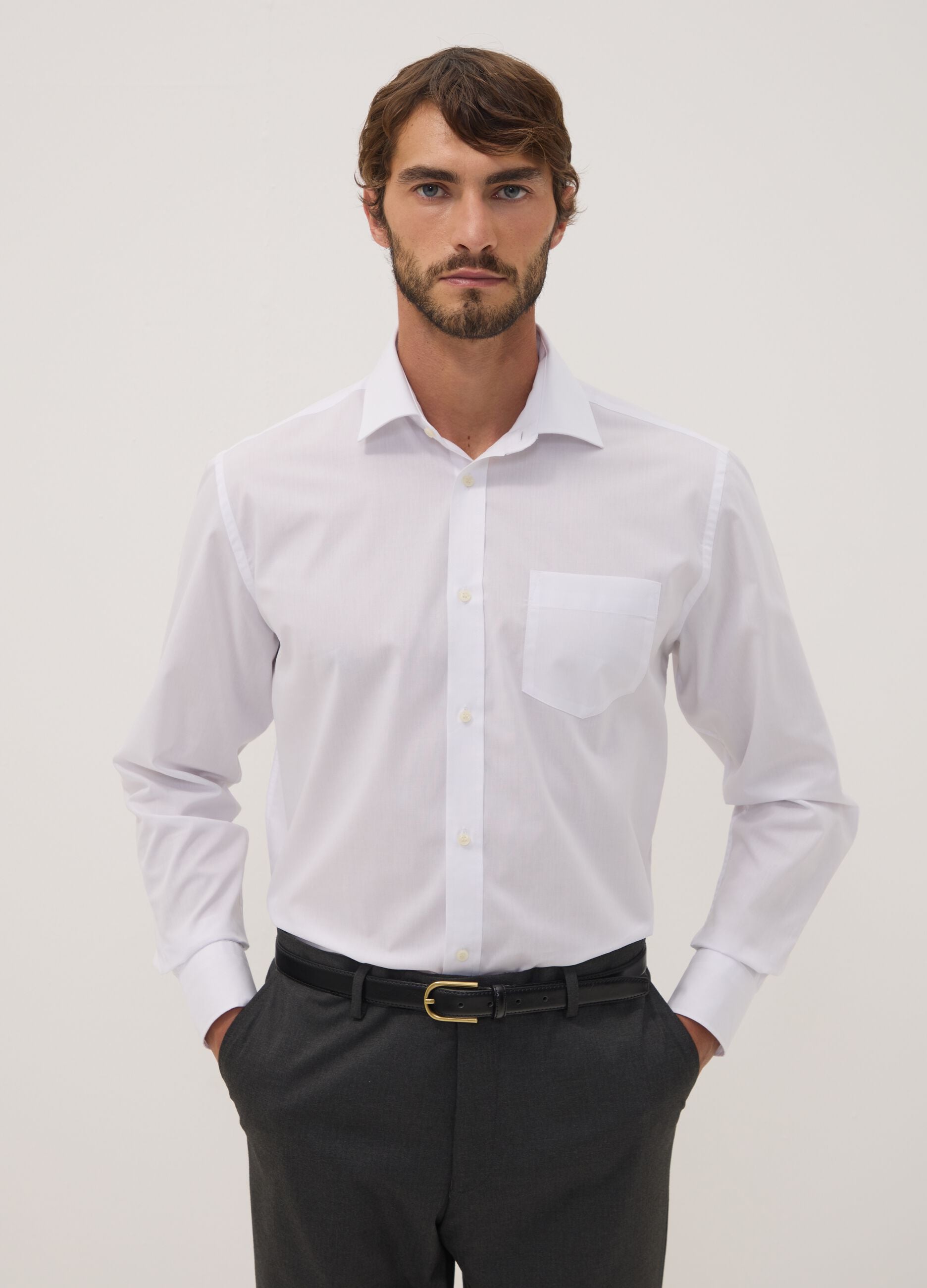 Camicia bianca regular fit con collo classico easy iron
