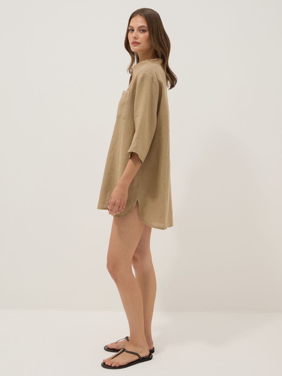 Long beige pure linen beach cover-up_2