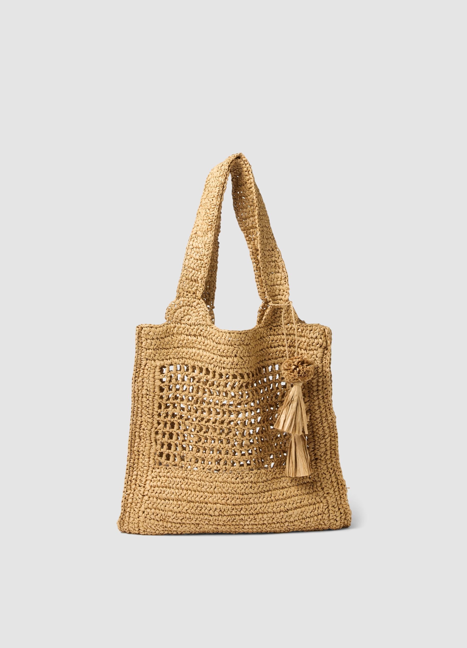 Beige beach bag in pure paper-fibre fabric