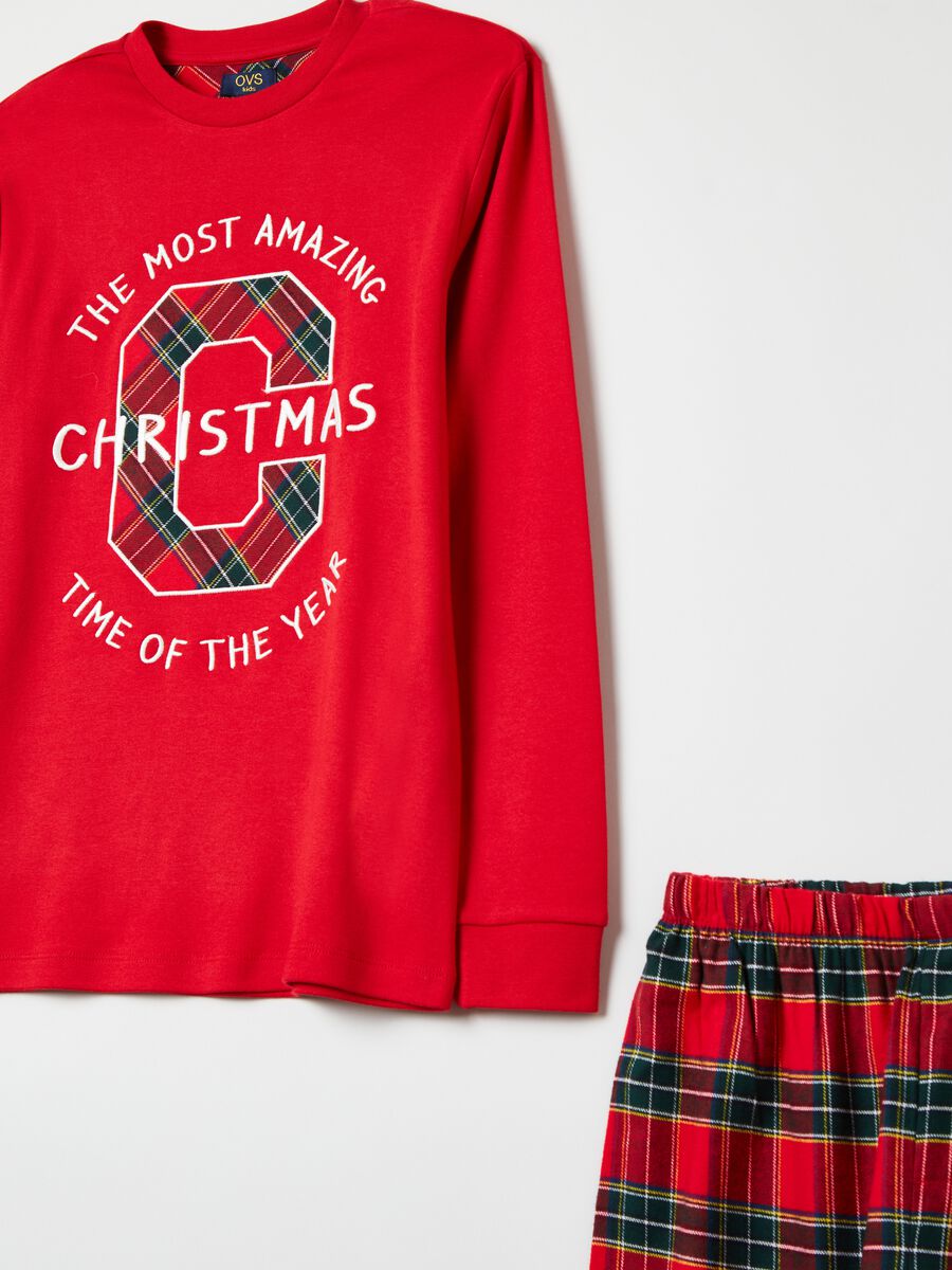 Pigiama tartan con ricamo lettering_2