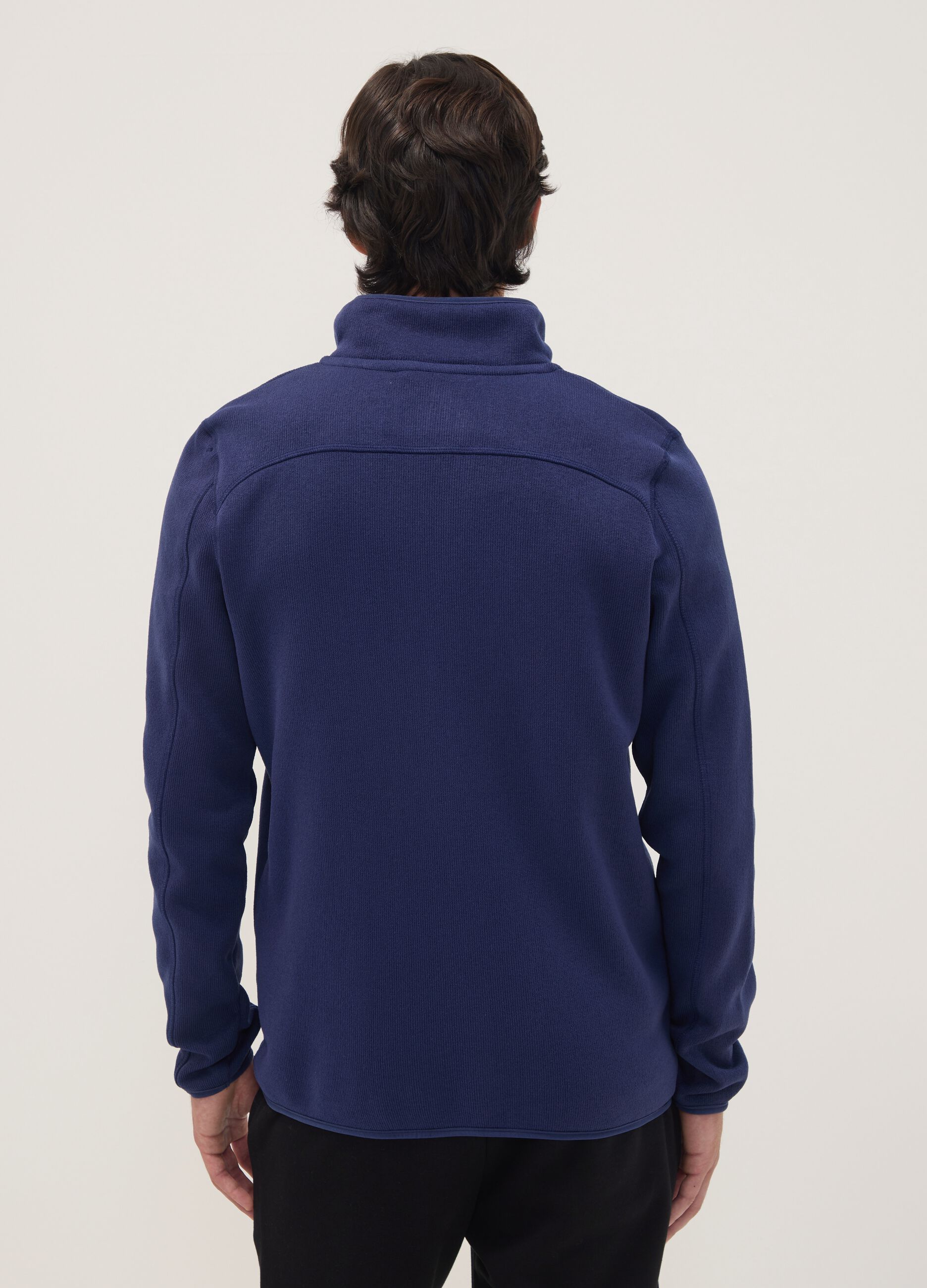 Blue full-zip sweatshirt with high neck and logo