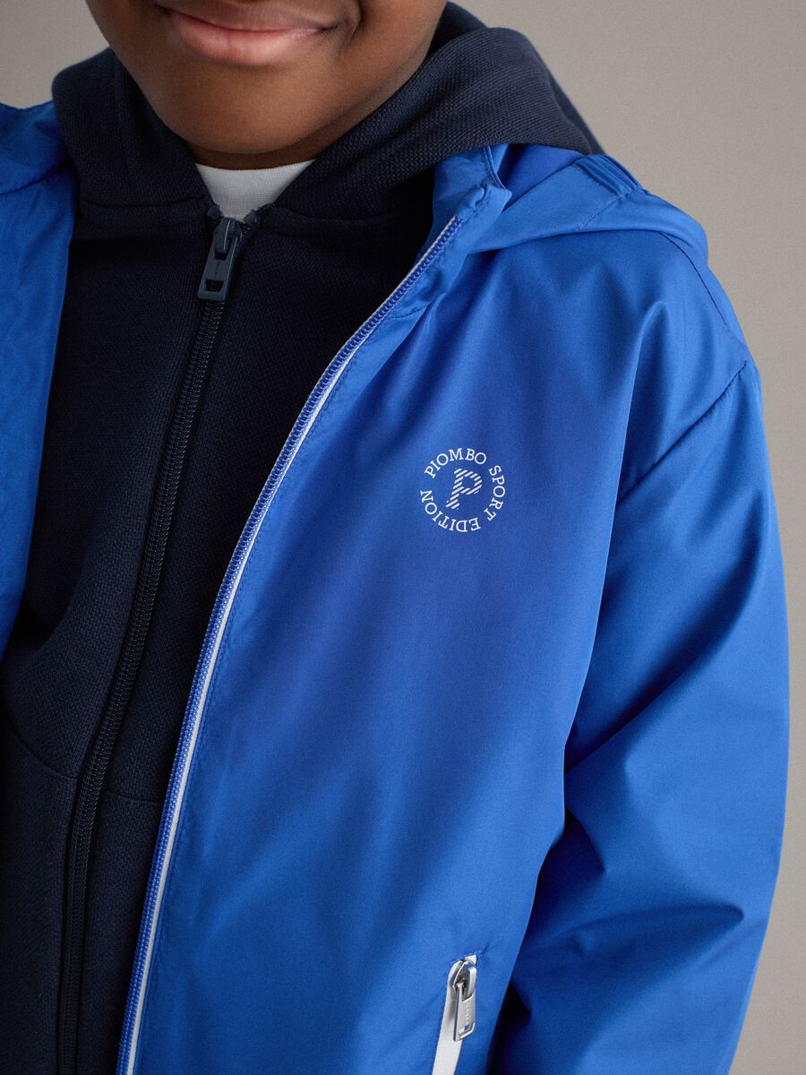 Blue mix regular fit jacket with hood for kids_2