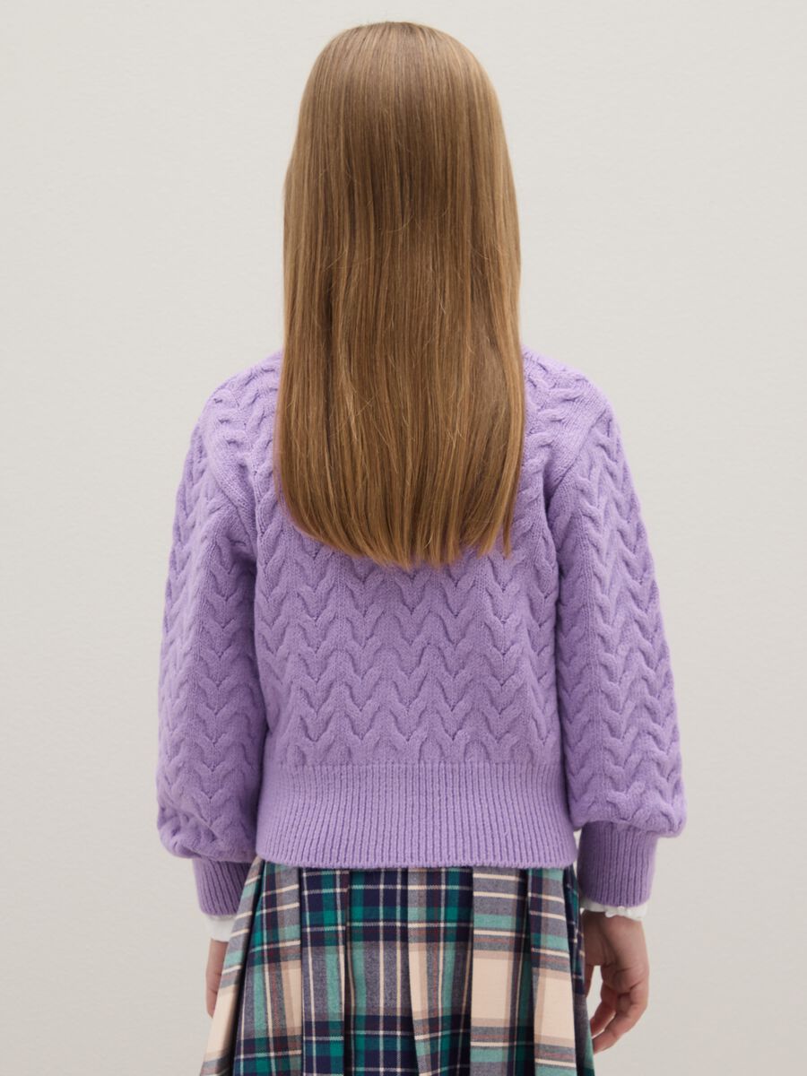 Girls' purple regular fit knitted pattern cardigan_1