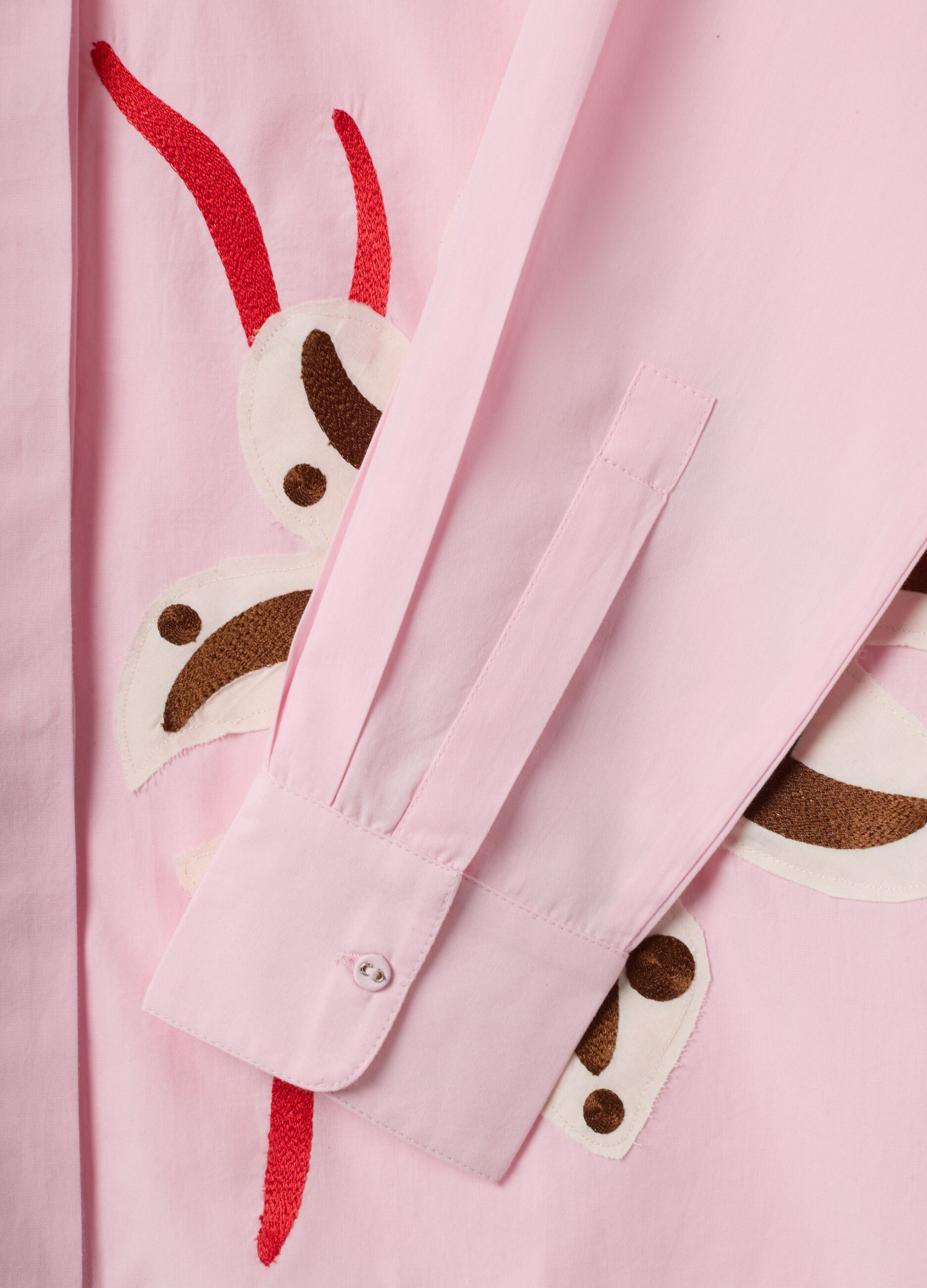 Camicia rosa in popeline di puro cotone con stampa floreale regular fit