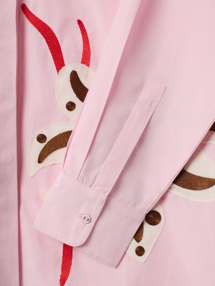 Pink pure cotton poplin shirt with floral print, regular fit_5