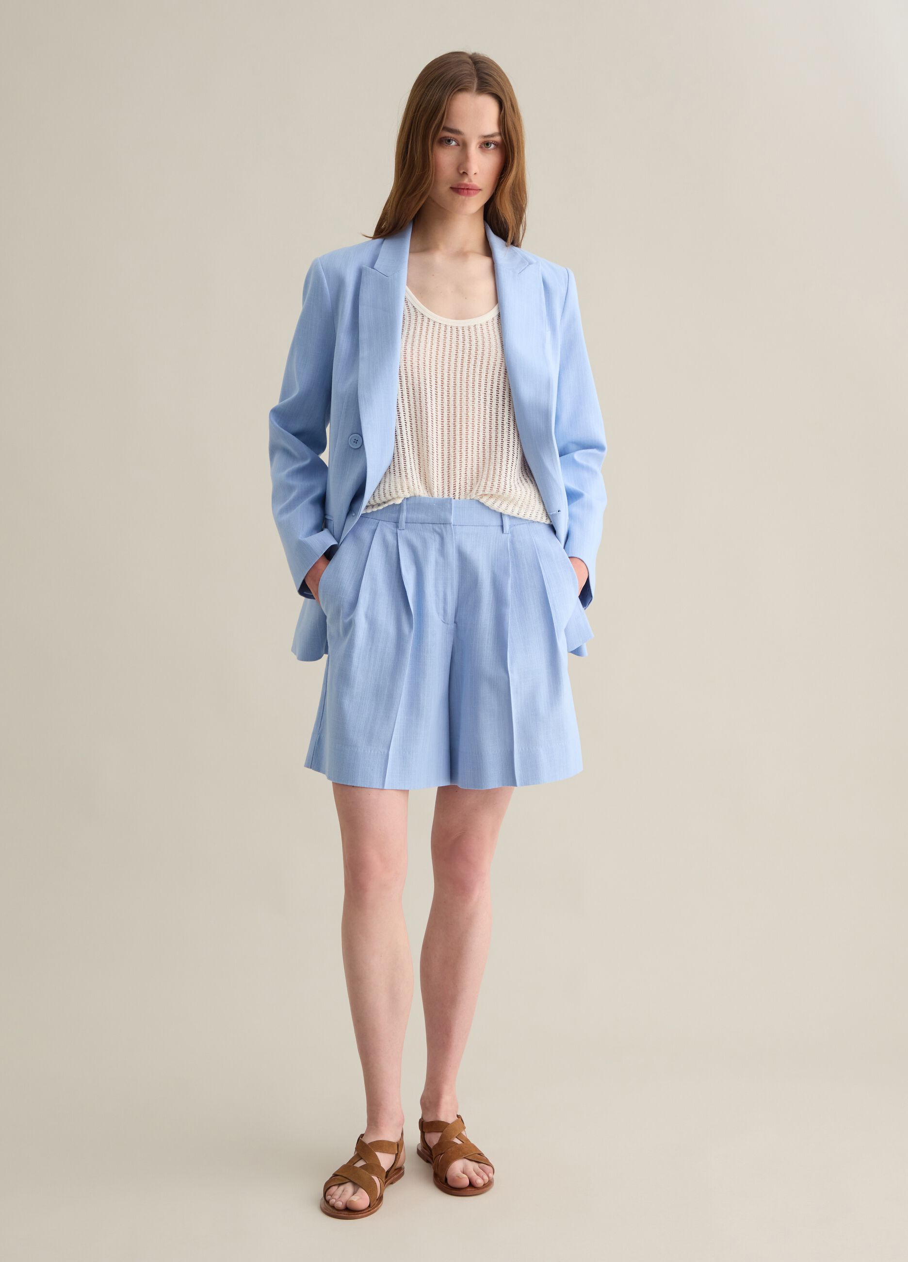 Bermuda da donna in misto cotone azzurri regular fit