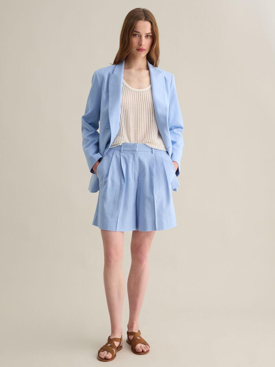 Women's light blue, regular-fit Bermudas in cotton blend_1