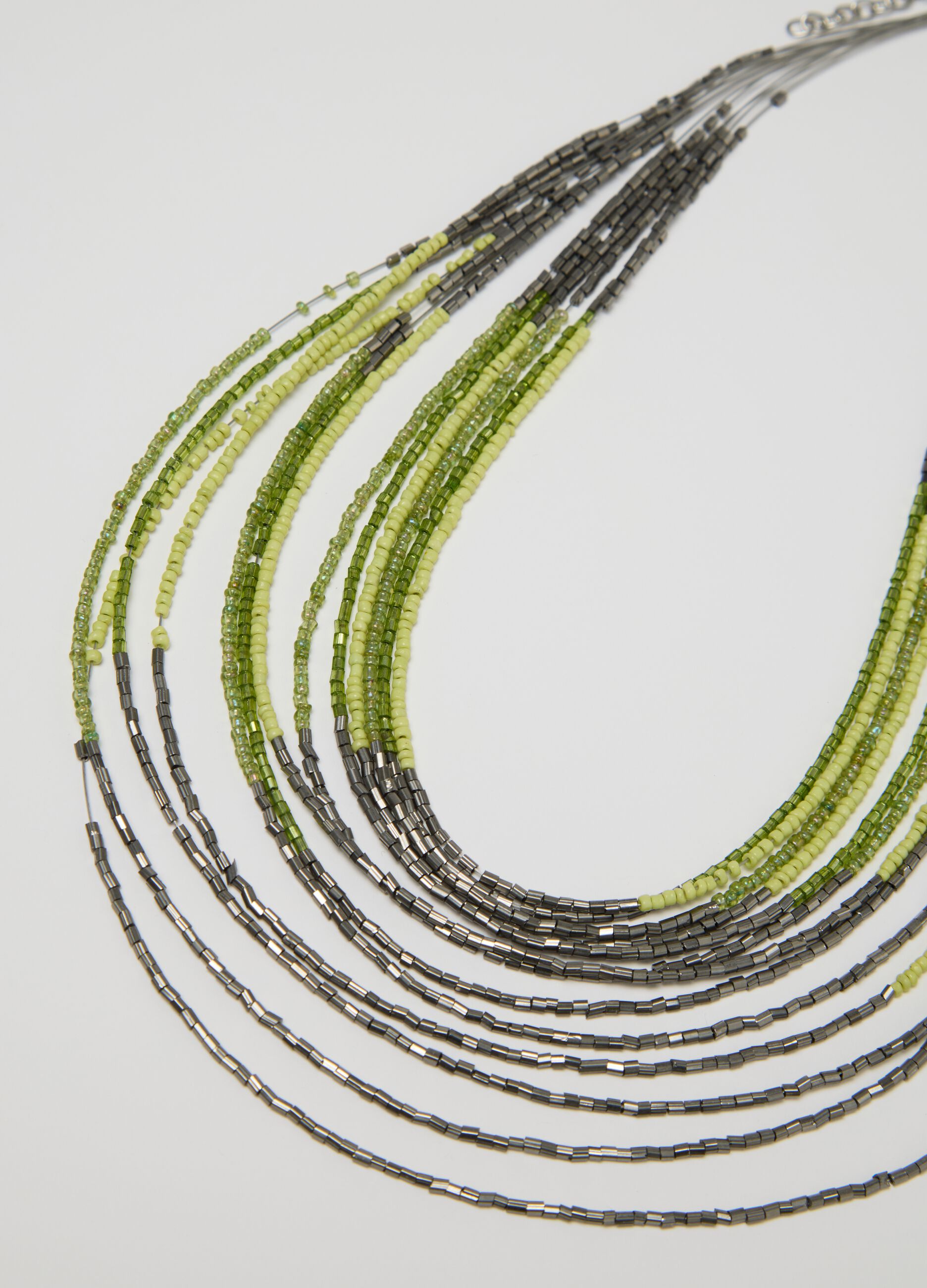 Grey and green multi-string necklace with beads
