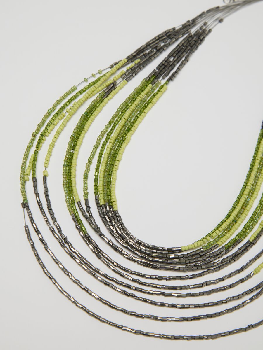 Grey and green multi-string necklace with beads_2