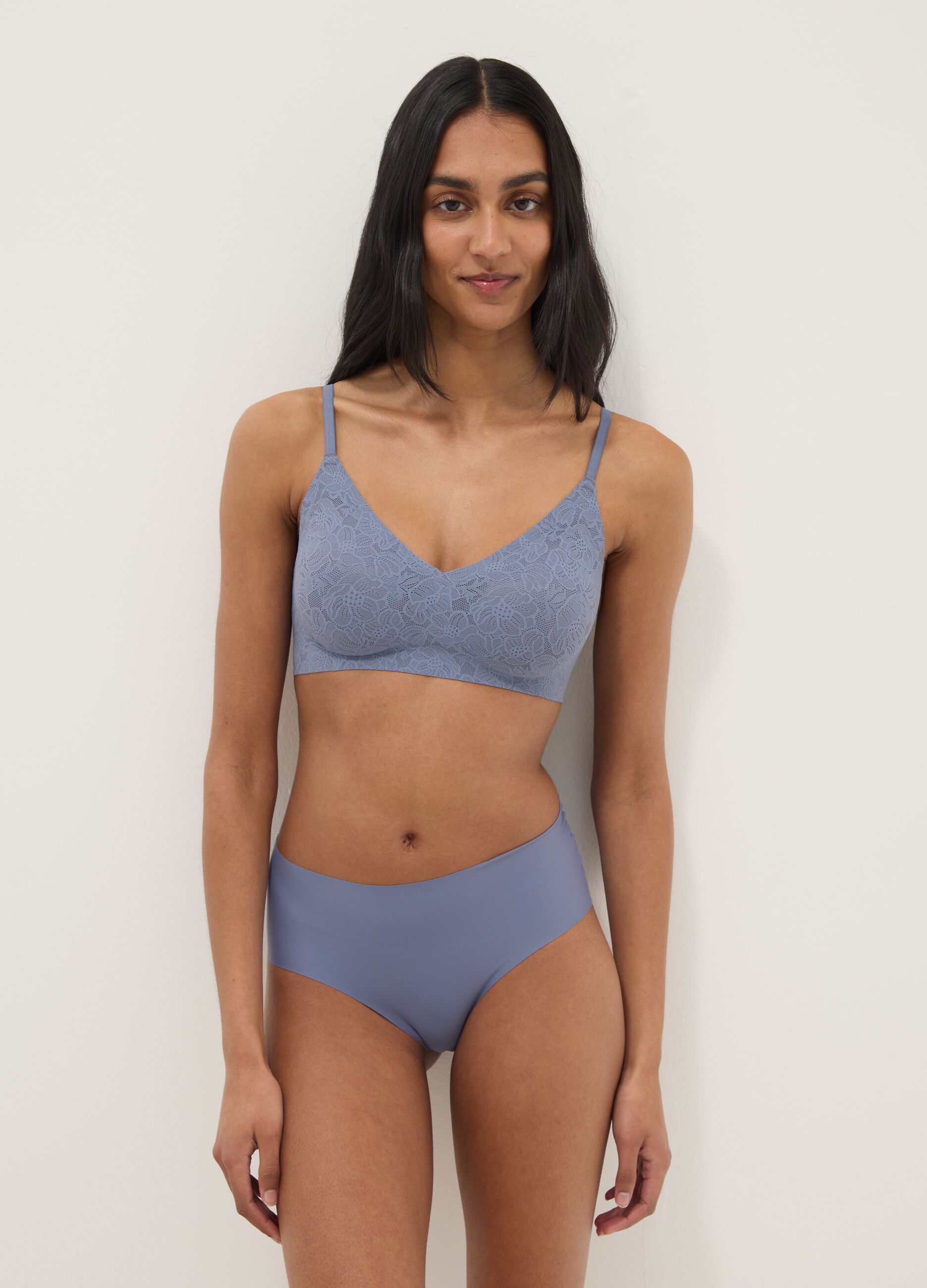 Blue regular fit briefs with lace back