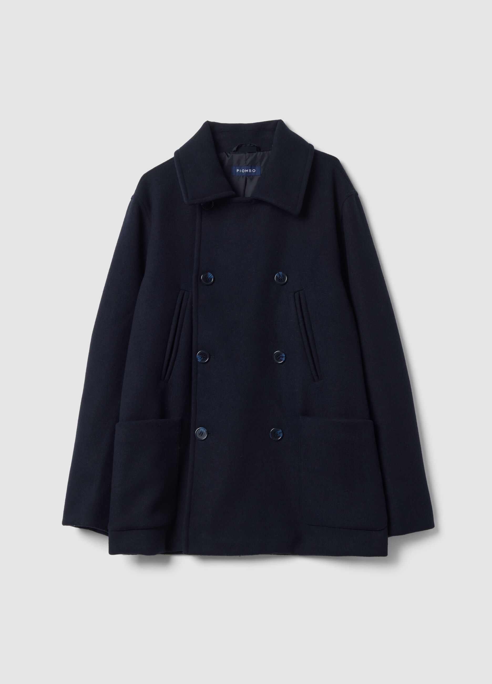 Cappotto doppiopetto blu navy in misto lana e viscosa regular fit