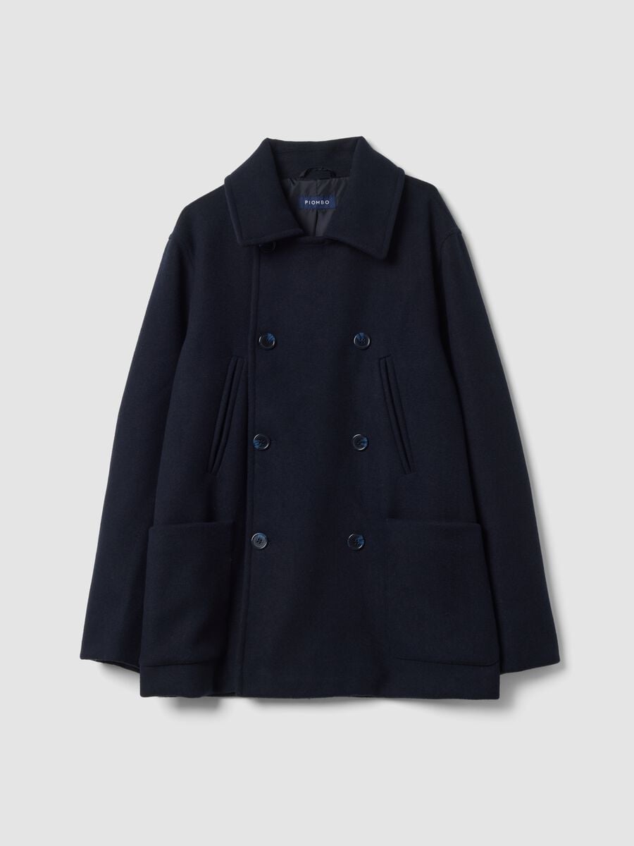 Navy blue double-breasted wool and viscose blend coat, regular fit_0