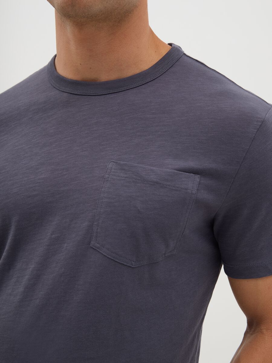 Grey pure cotton regular fit men's T-shirt with pocket_2