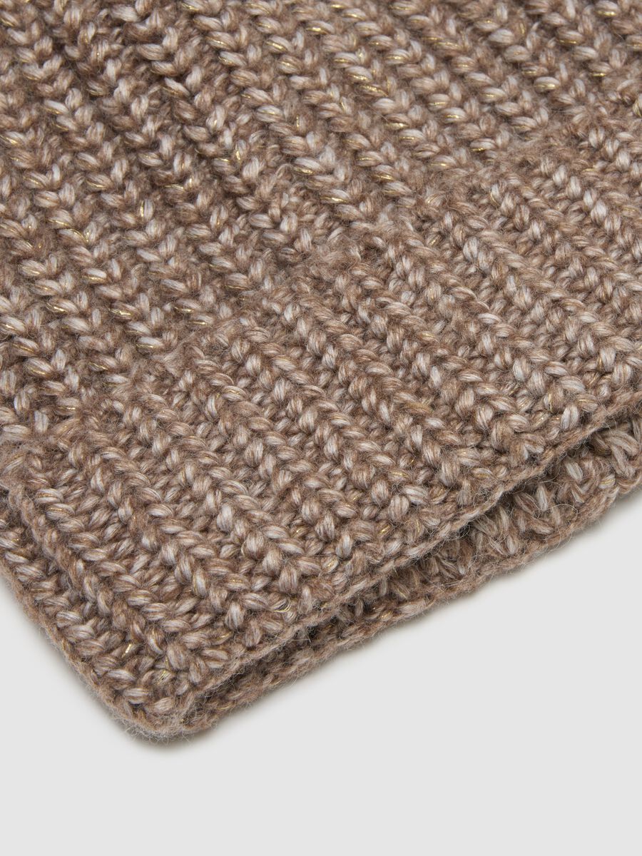 Brown hat with jersey knit pompom_1