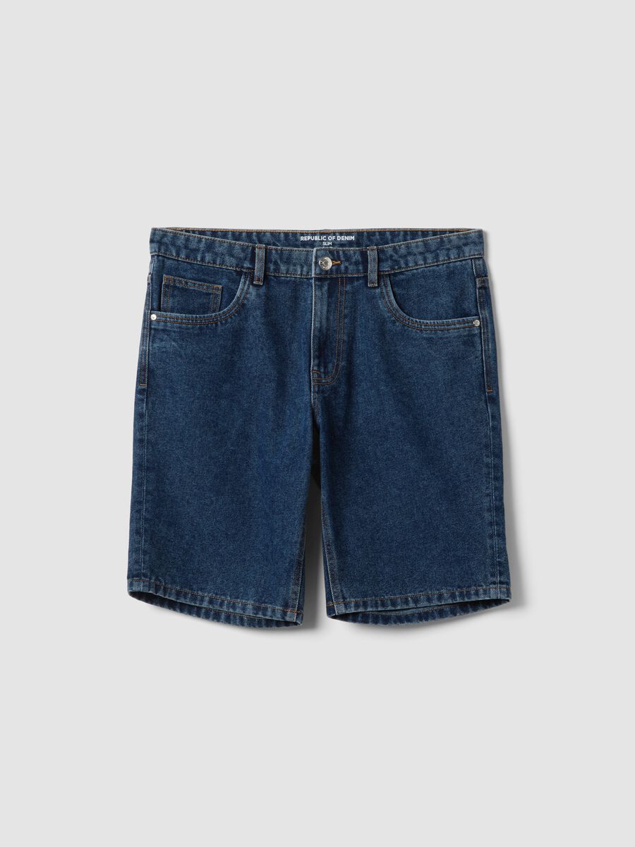 Slim Fit Blue Denim Cotton Blend Shorts_4
