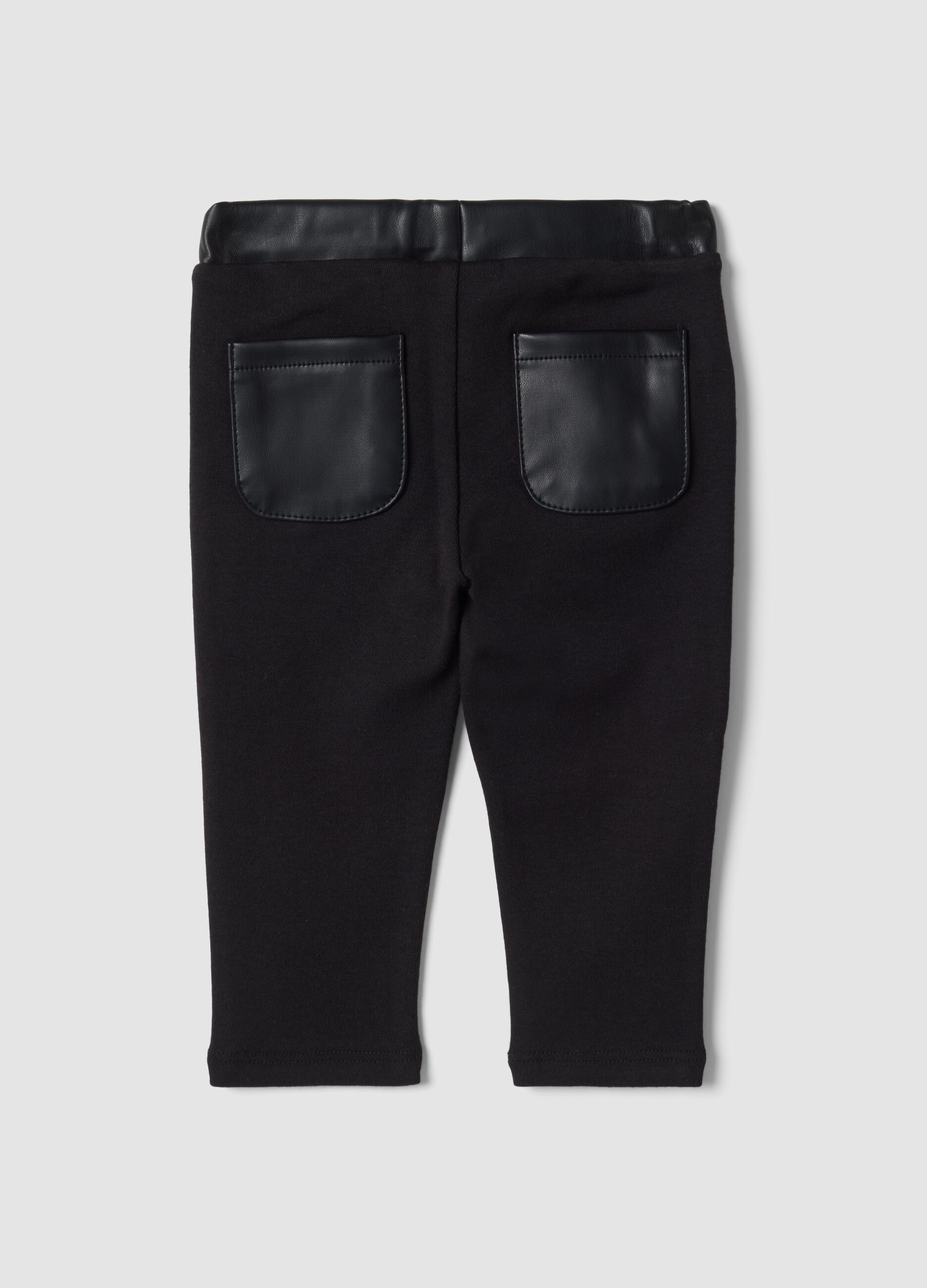 Black slim-fit treggings with elasticated waistband for baby girls