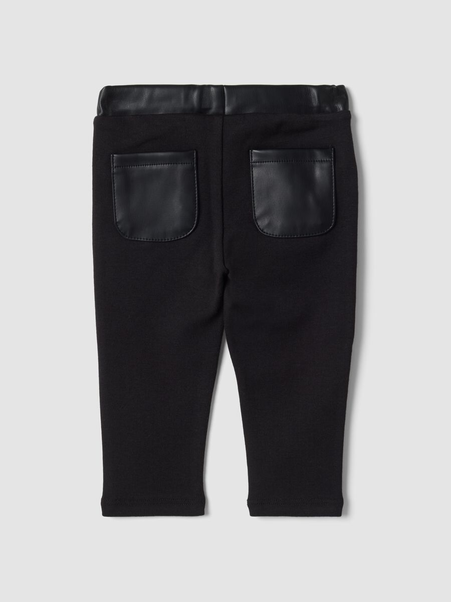 Black slim-fit treggings with elasticated waistband for baby girls_1