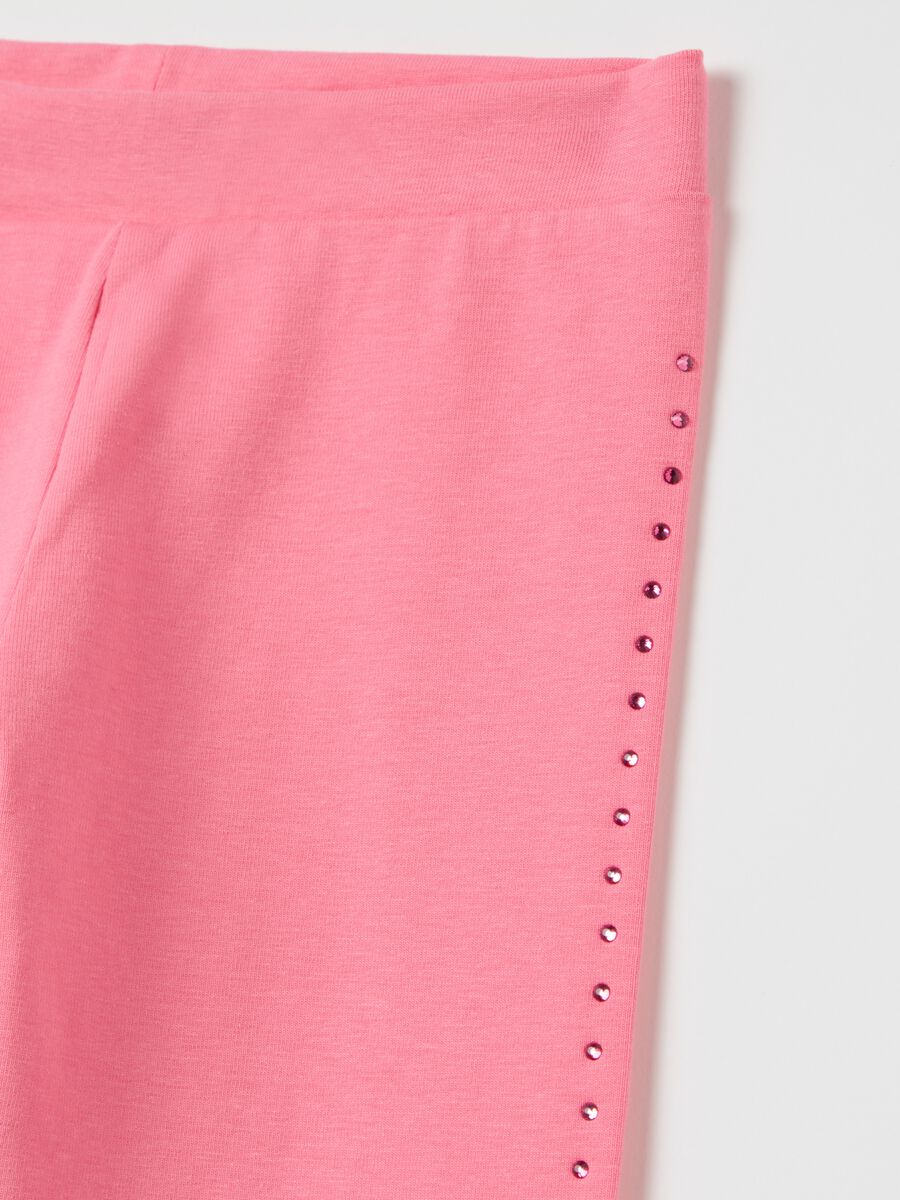 Leggings in cotone stretch con strass_3