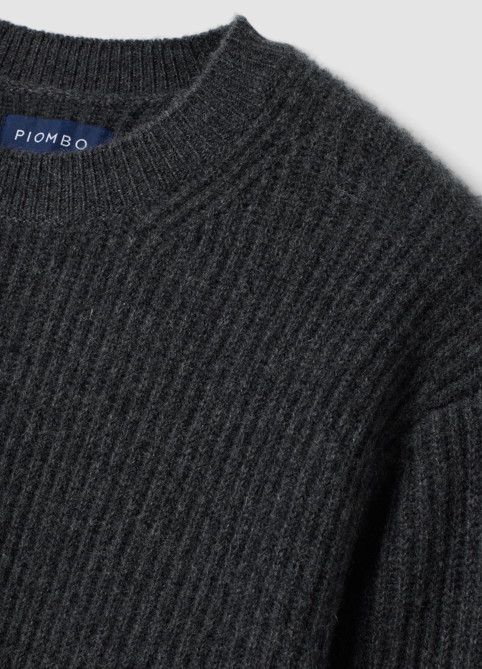 Grey pure cashmere ribbed jumper, regular fit