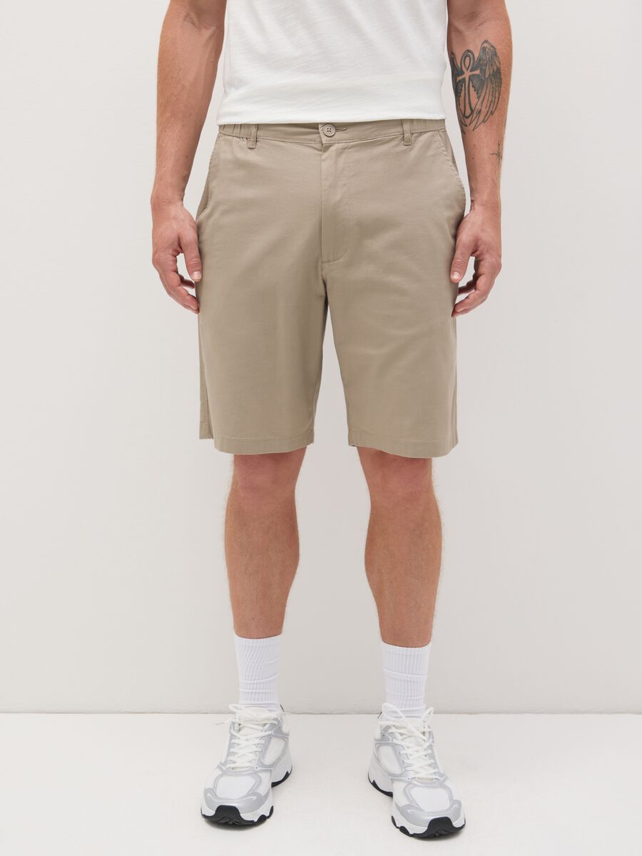 Men's beige cotton regular fit shorts_1