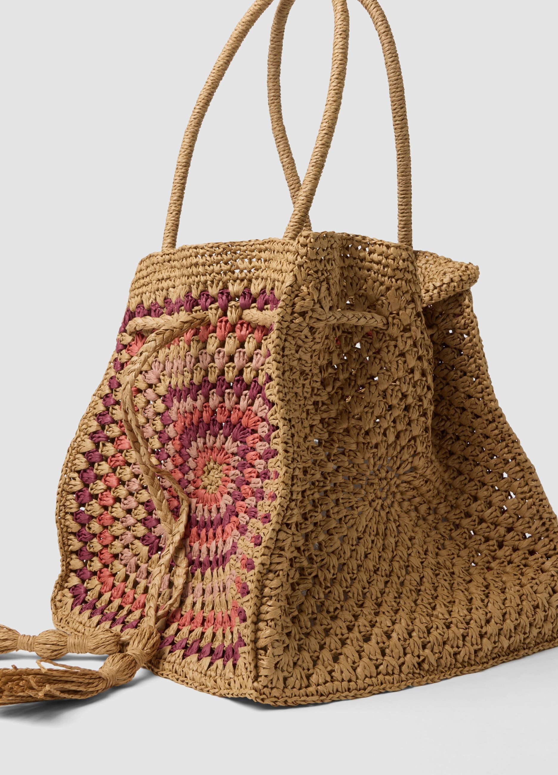 Brown paper-fibre crochet shopper bag