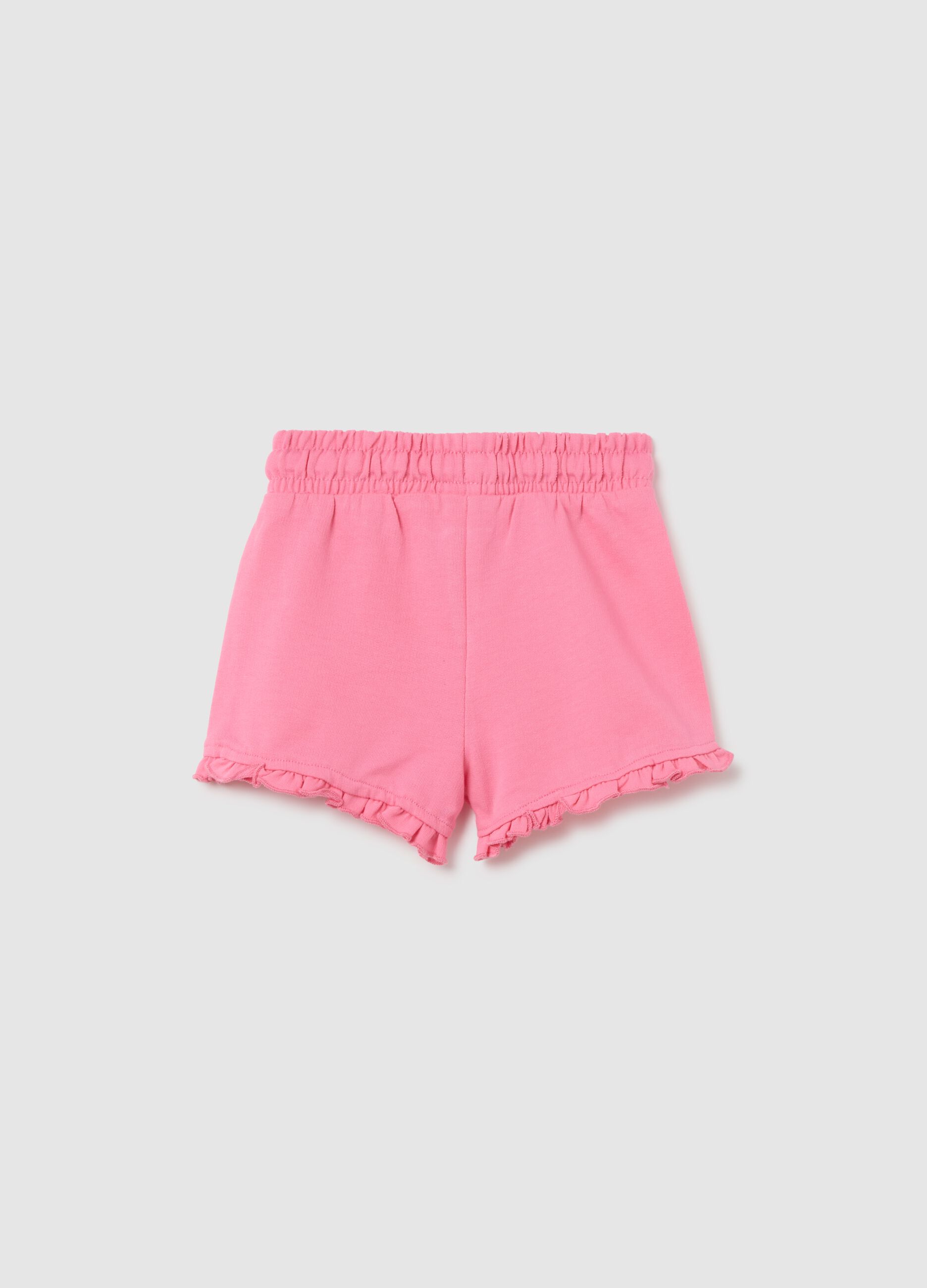 Pantaloncini da bambina in puro cotone rosa regular fit con volant