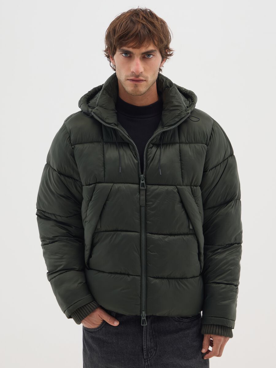 Dark Green Iconic Puffer Jacket with Removable Hood_0