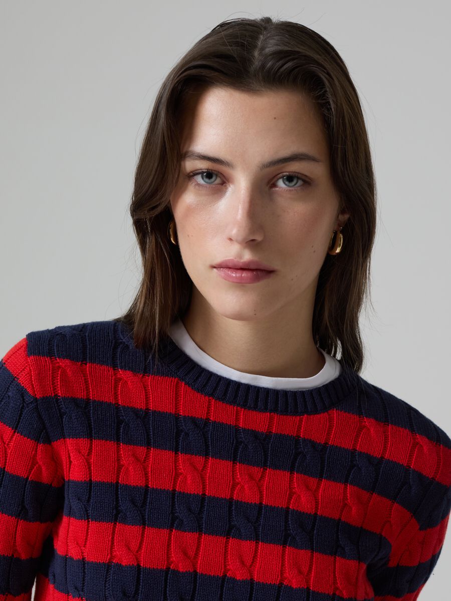 Striped pullover with cable-knit design_1