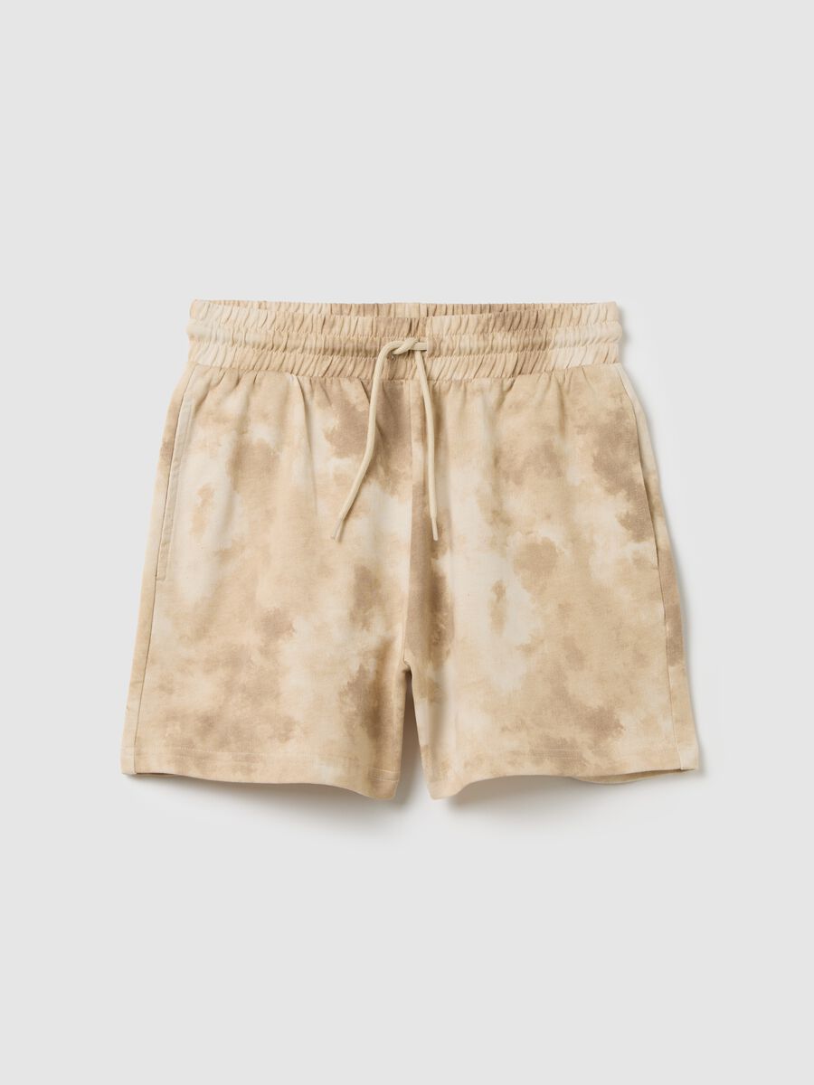 Shorts in cotone beige con coulisse stampa astratta_3