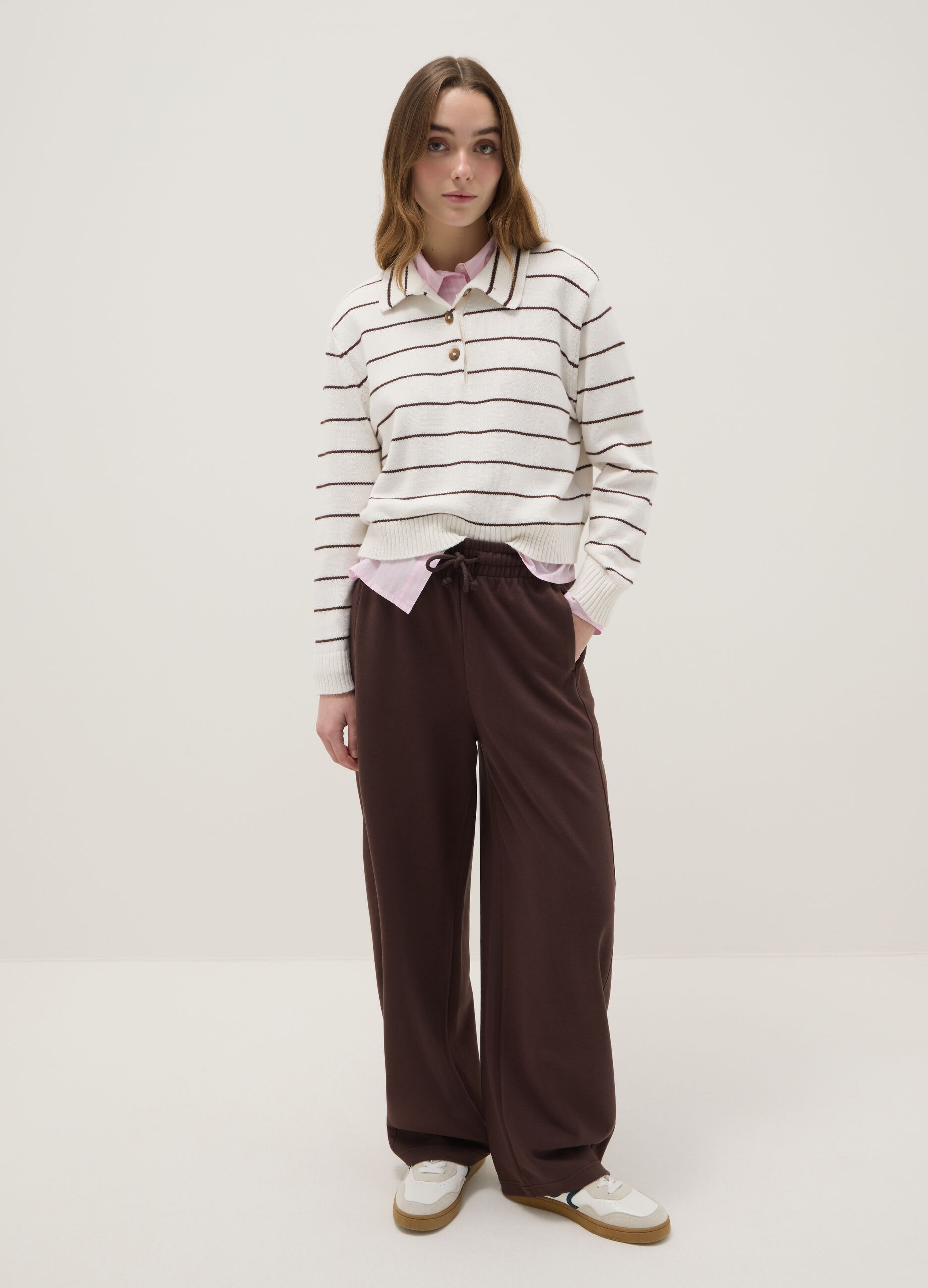 Brown Stretch Cotton Baggy Trousers