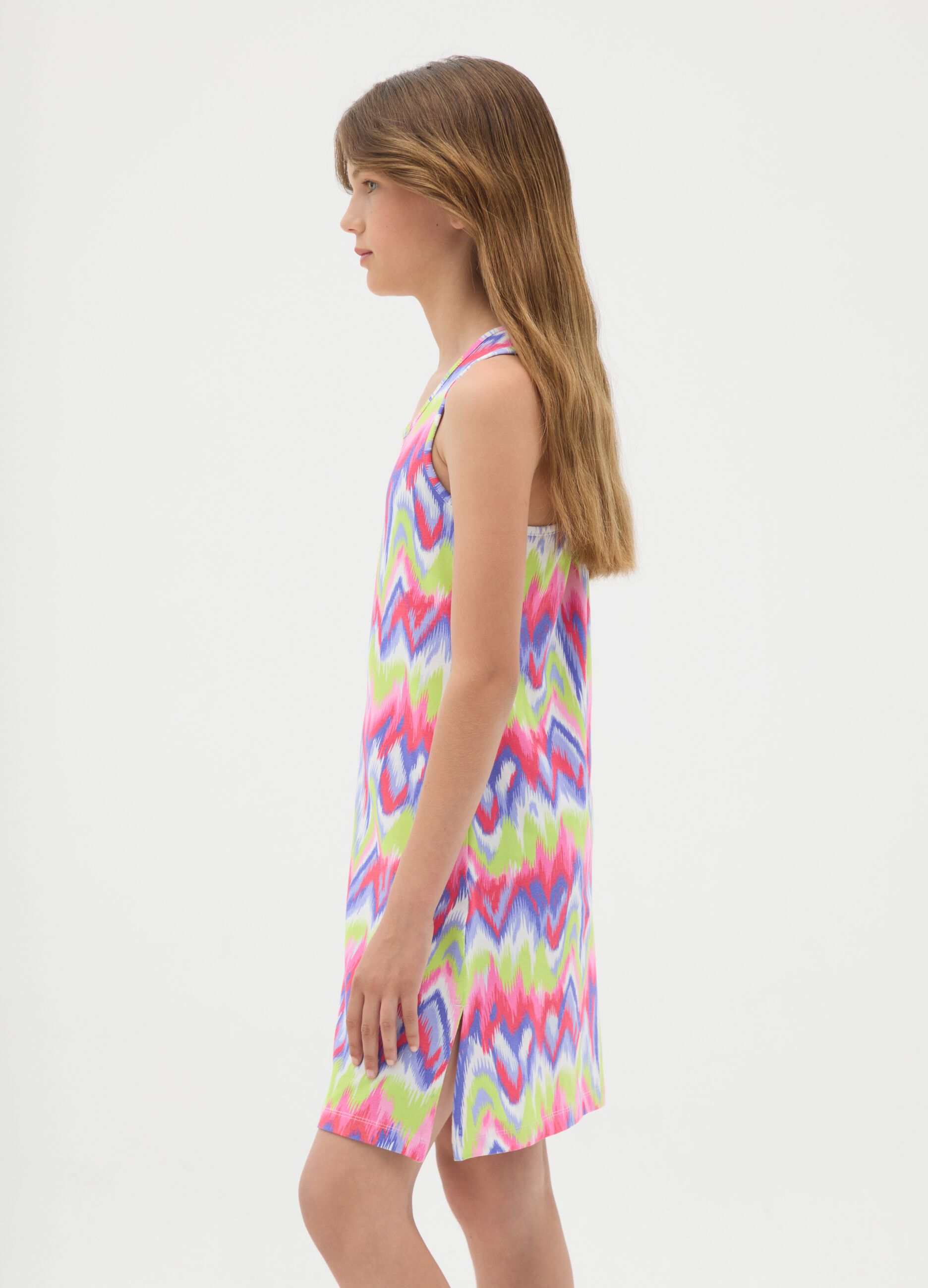 Multicolour Regular Fit Cotton Blend Girl's Dress