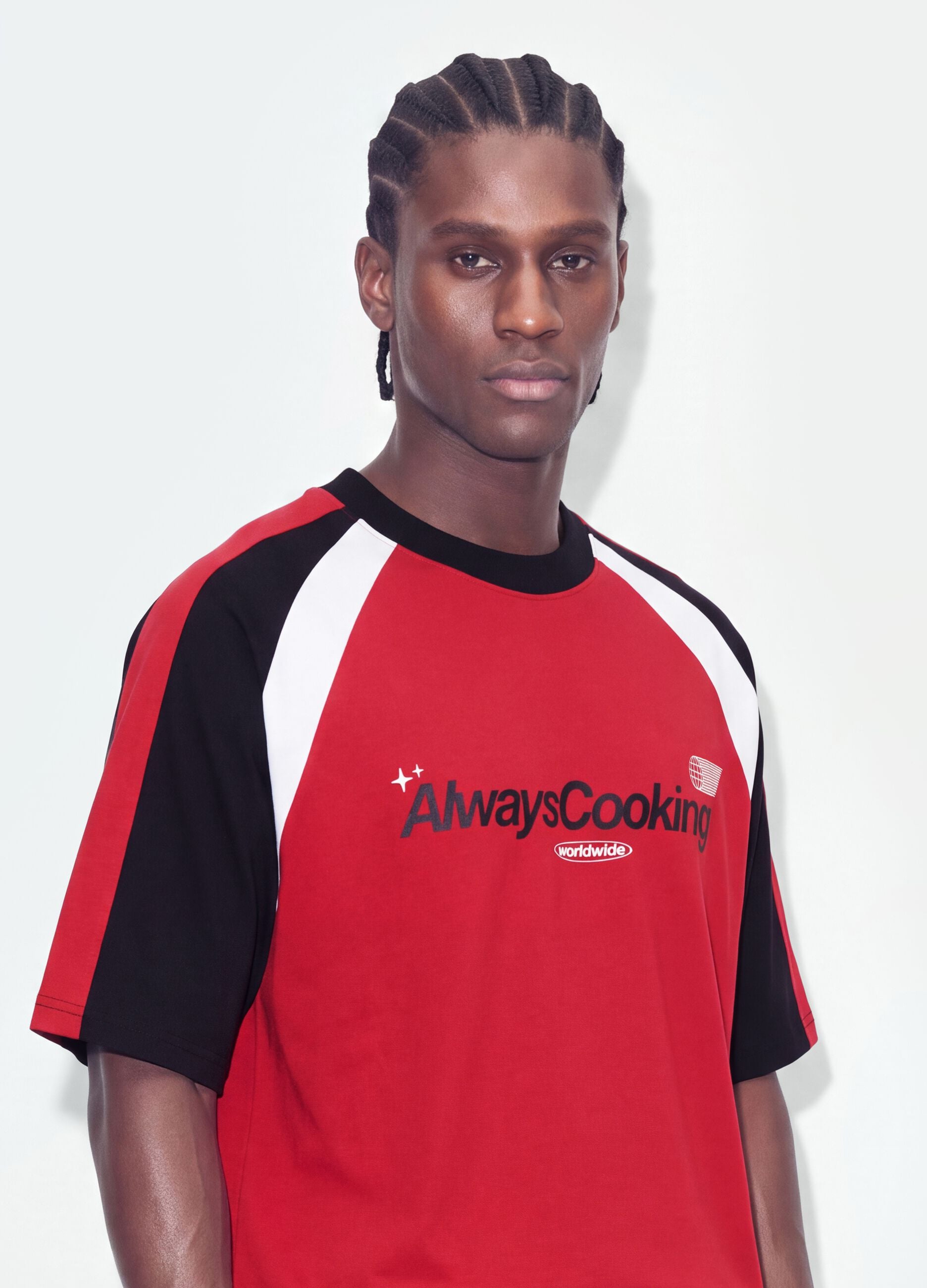 Red pure cotton T-shirt with front slogan relaxed fit