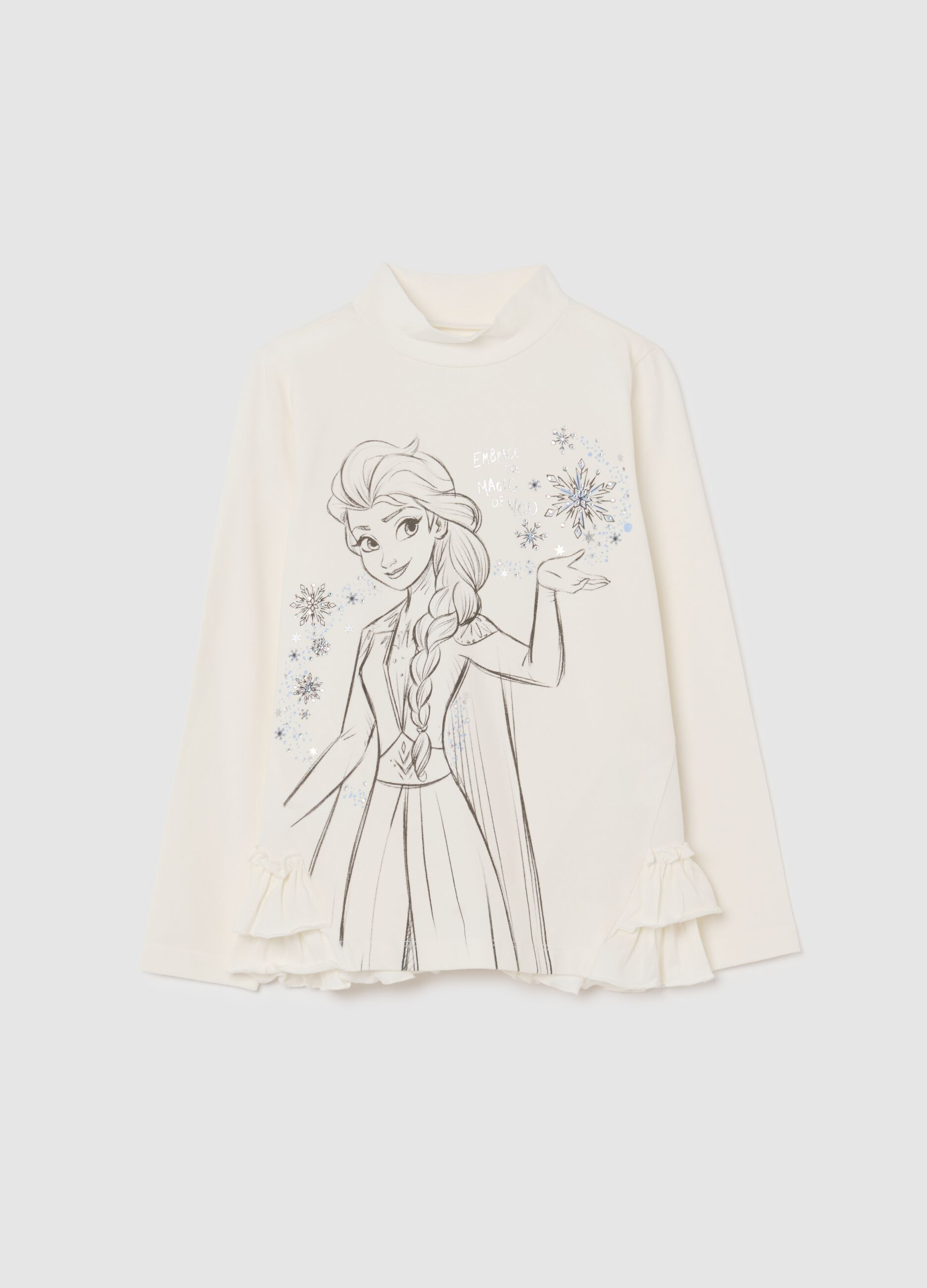 Girls' white cotton regular fit top with ruffles