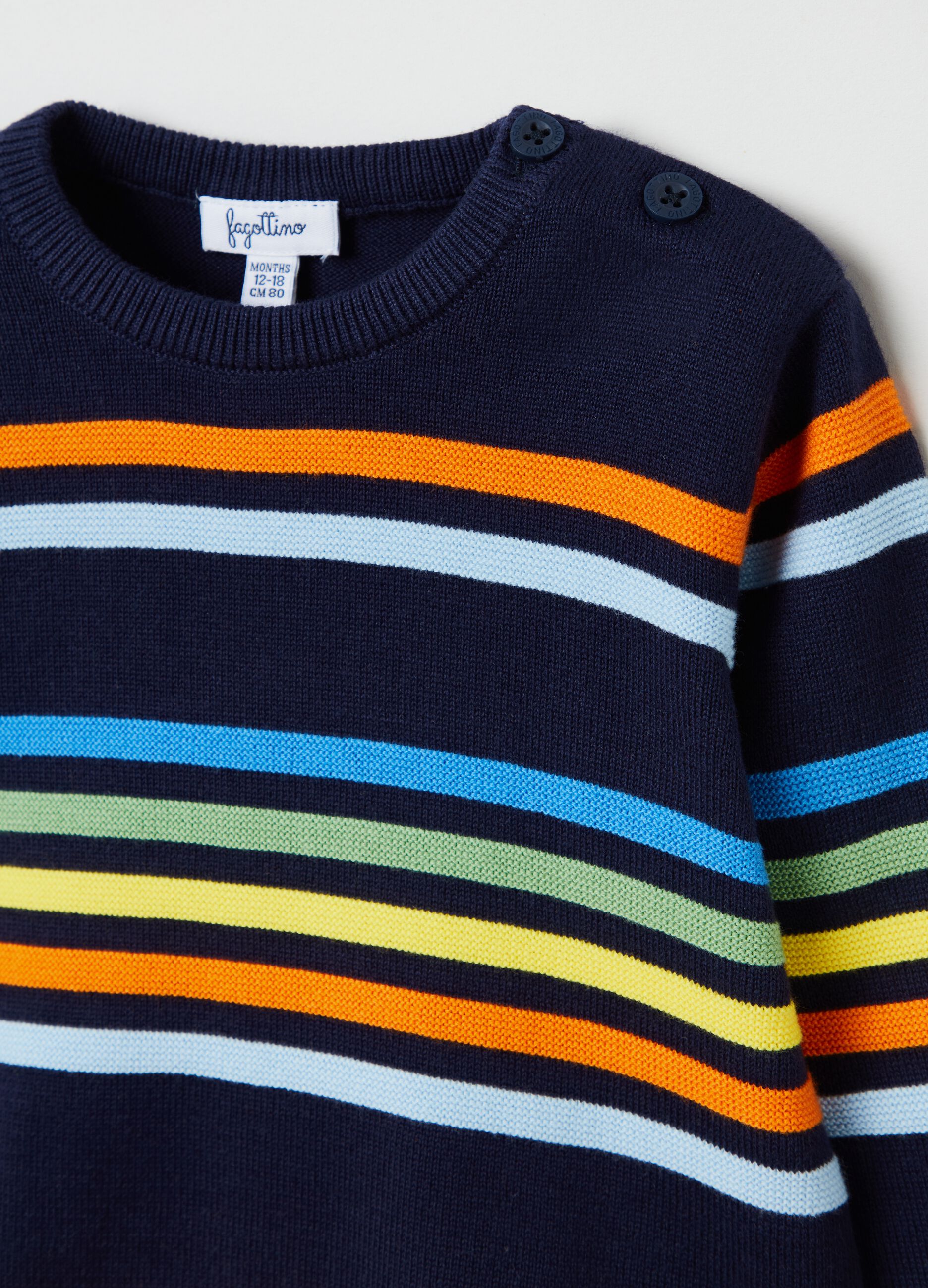Pullover in cotone fantasia a righe tinto filo