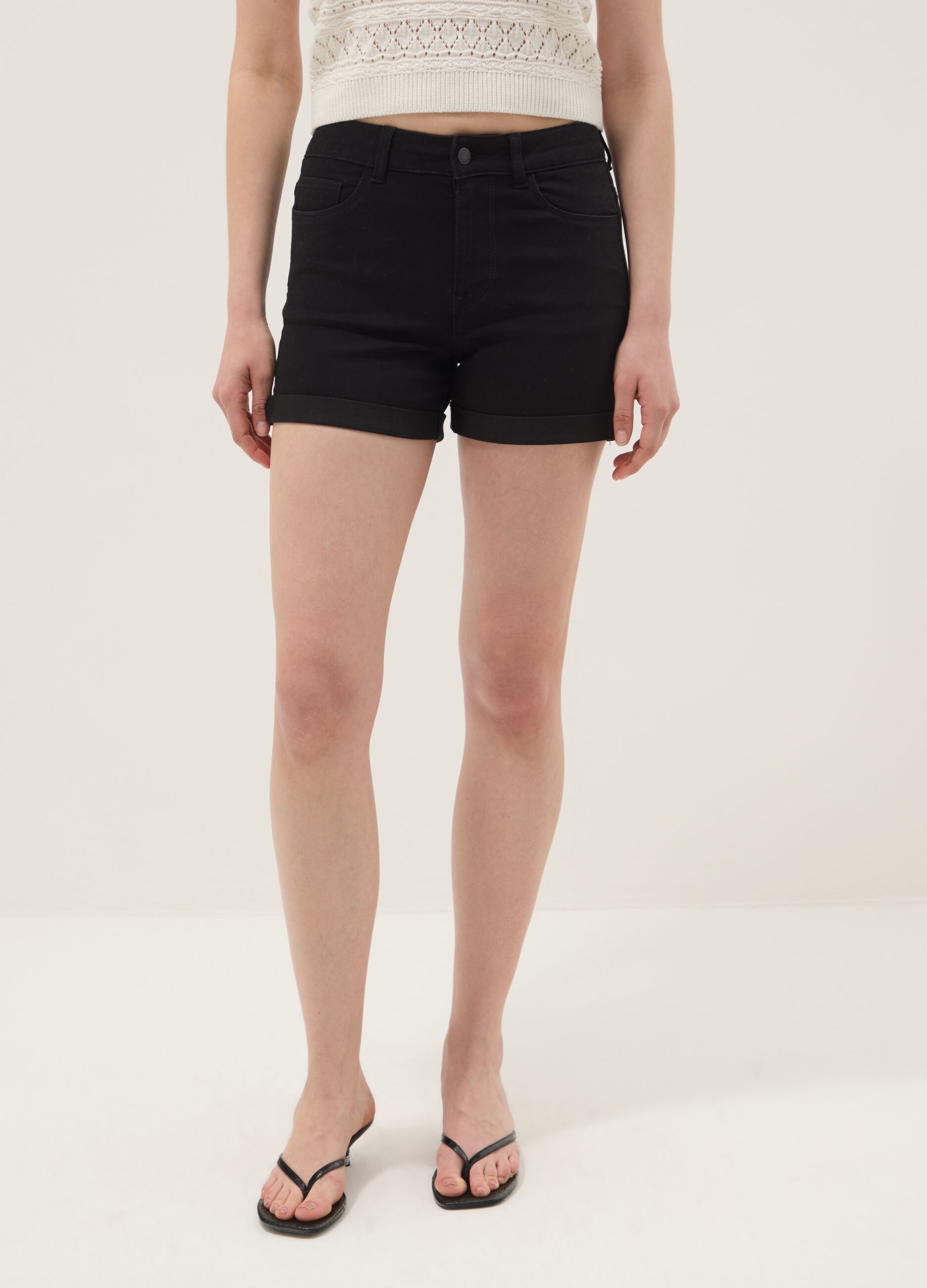 Black regular-fit stretch cotton denim shorts