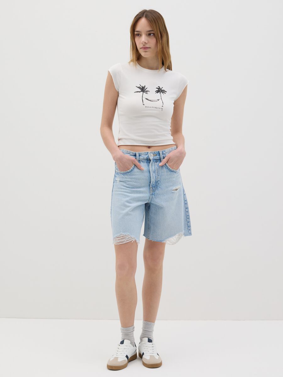 White fitted T-shirt with palm trees B.Angel_1