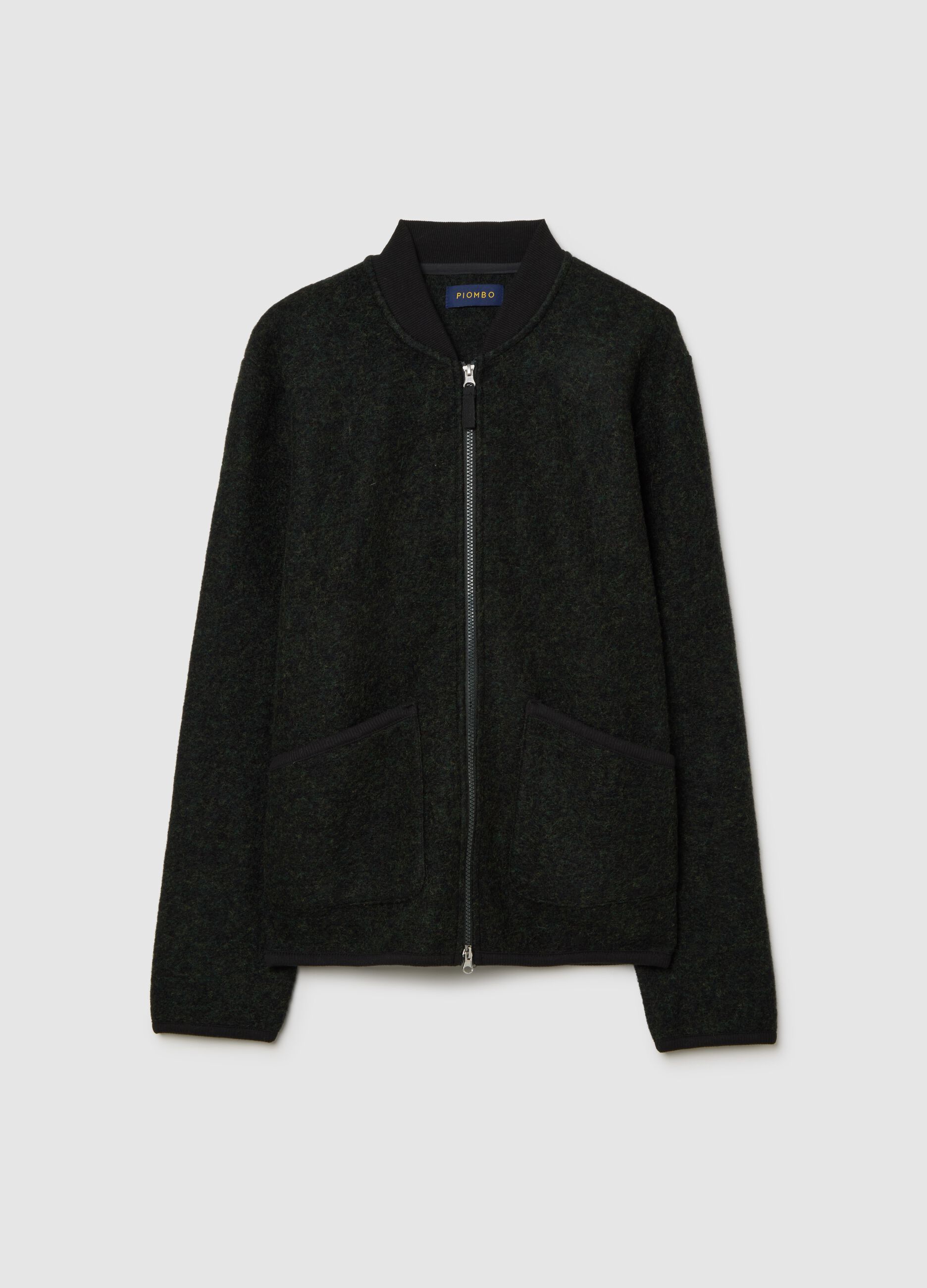 Black sweatshirt in a wool and polyester blend with full zip