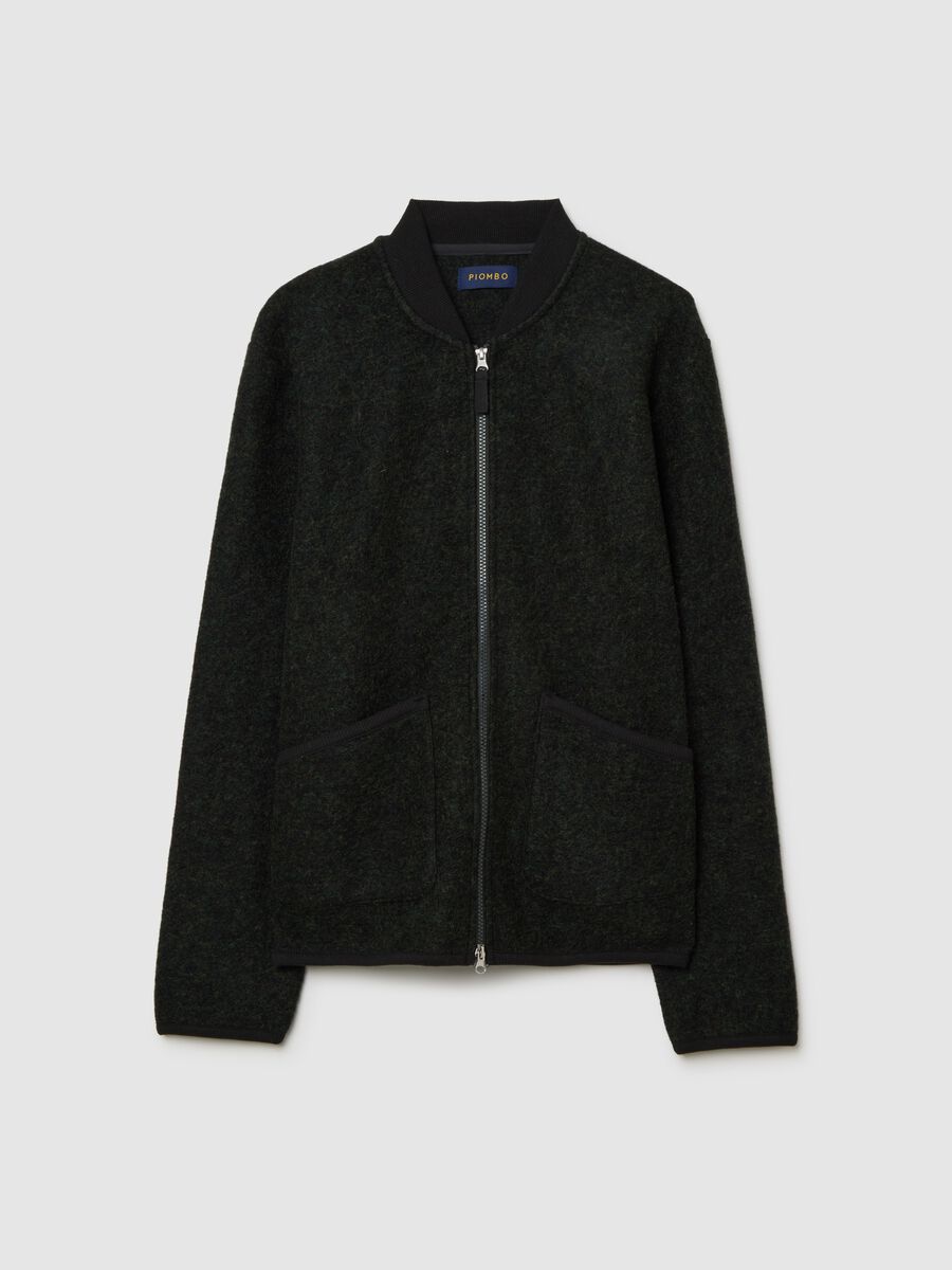 Black sweatshirt in a wool and polyester blend with full zip_0