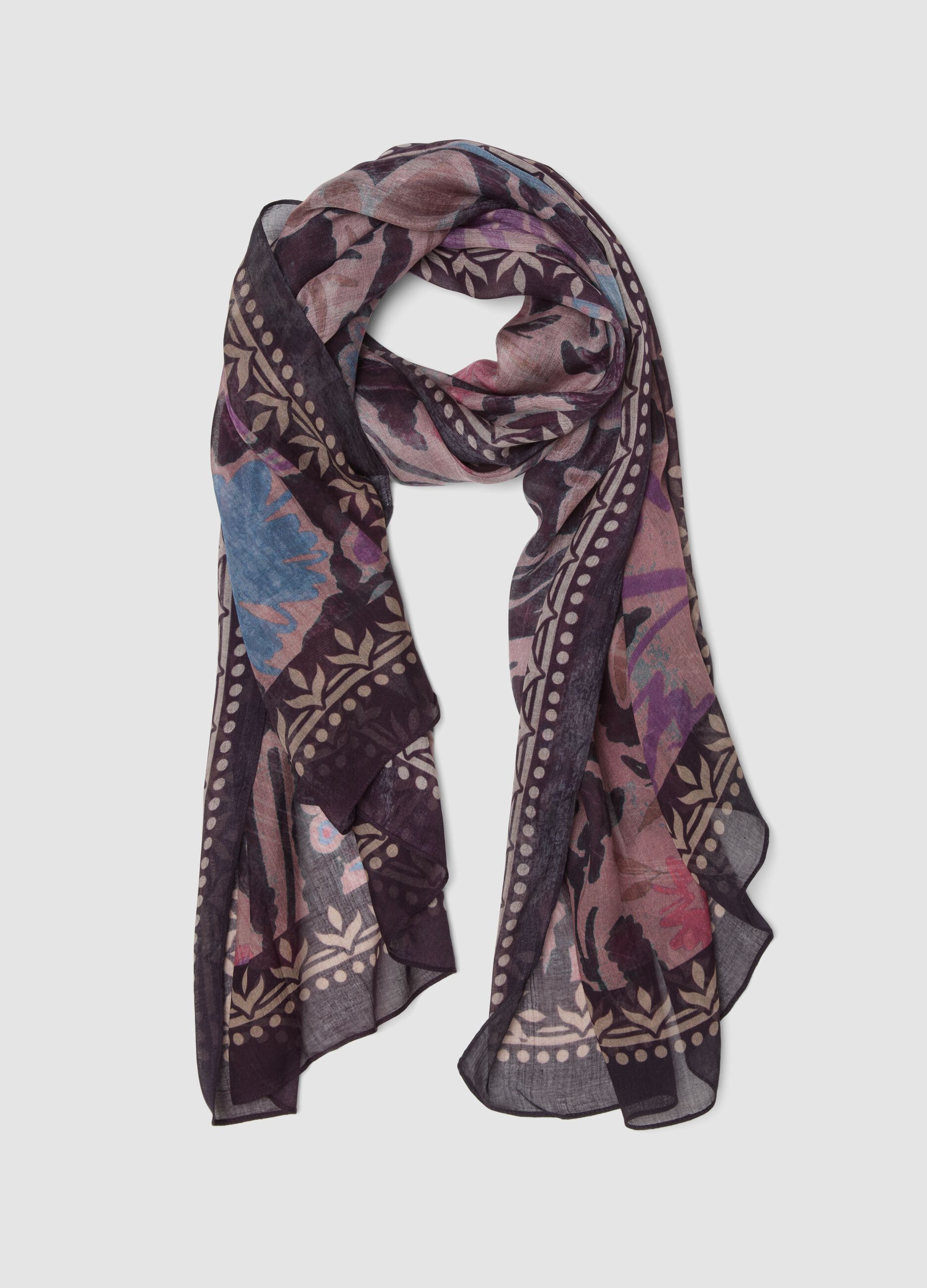 Purple pure modal scarf with floral print