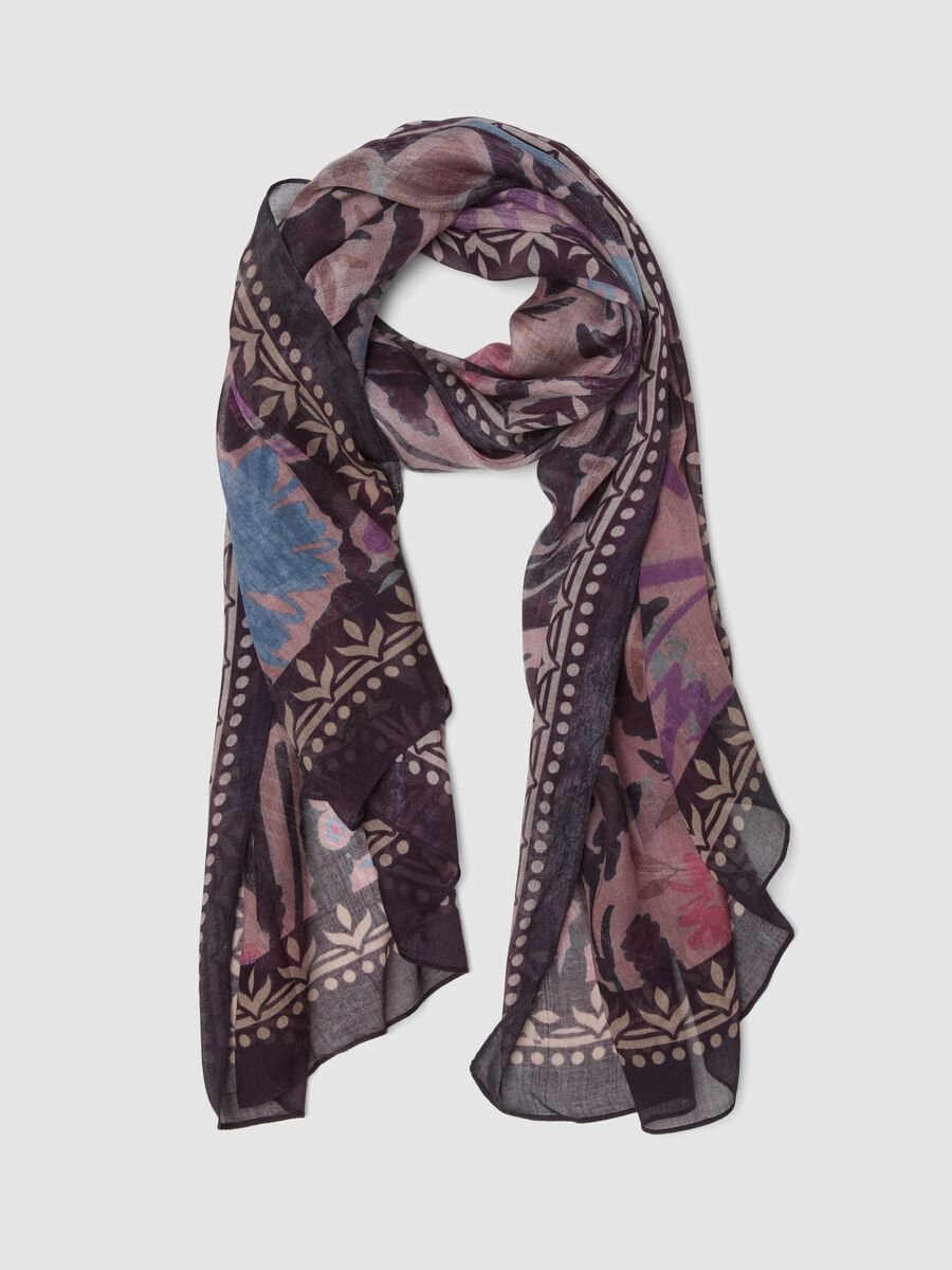 Sciarpa viola in puro modal con stampa floreale_0