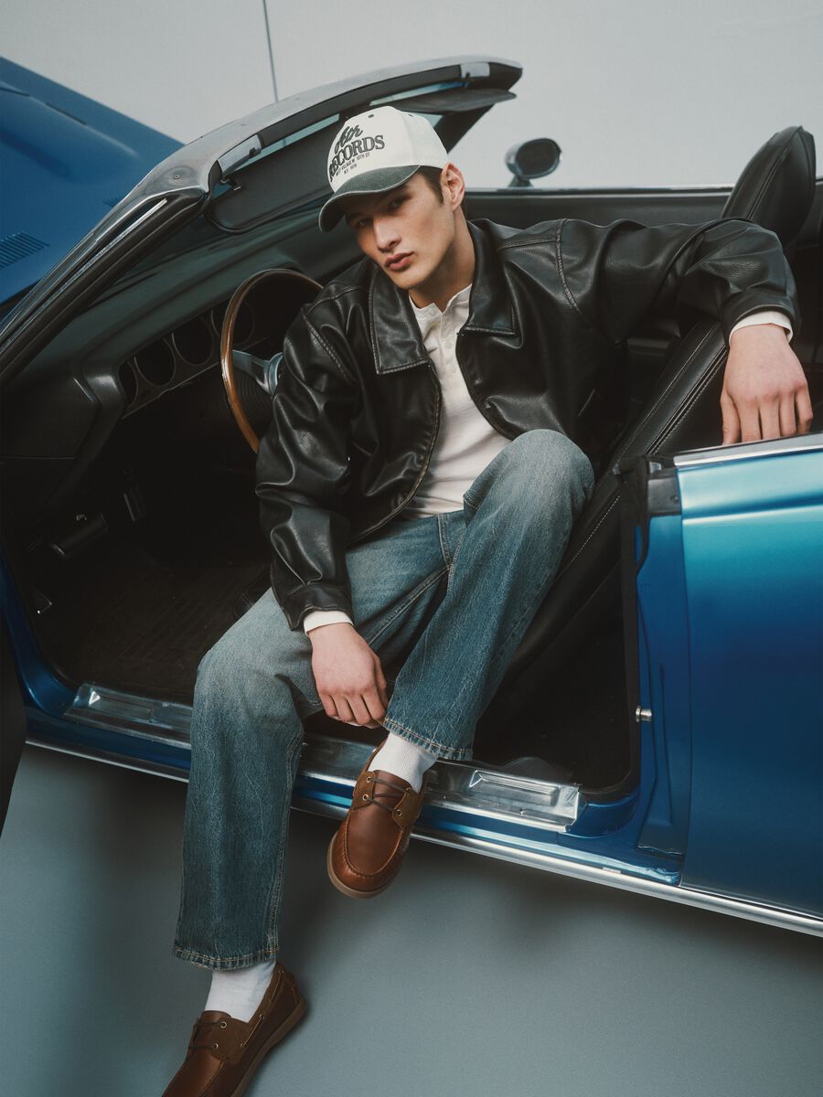 Brown padded oversized jacket with zip_0