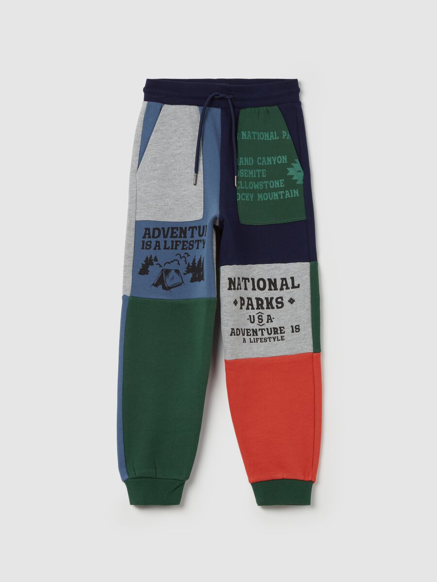 Patchwork-effect joggers with drawstring_3