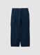 Dark blue pure cotton wide-leg cargo jeans_4