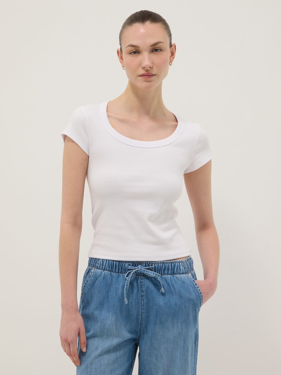 White stretch cotton fitted short sleeve T-shirt_1