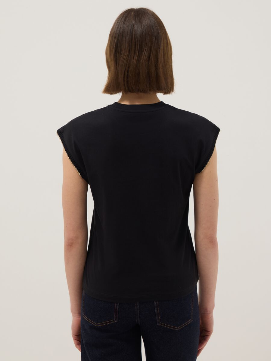 Black sleeveless pure cotton T-shirt, regular fit_2