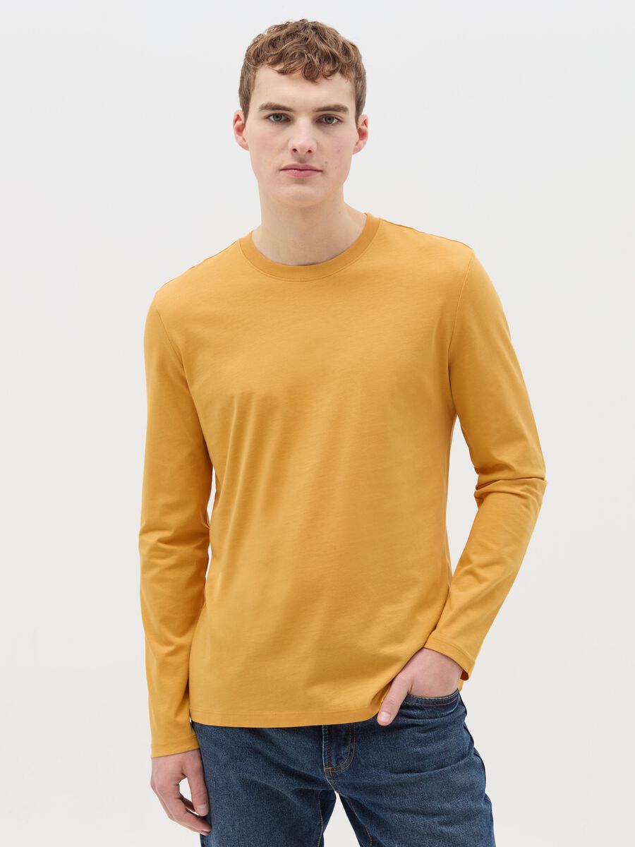 T-shirt with round neck and long sleeves in cotton_0