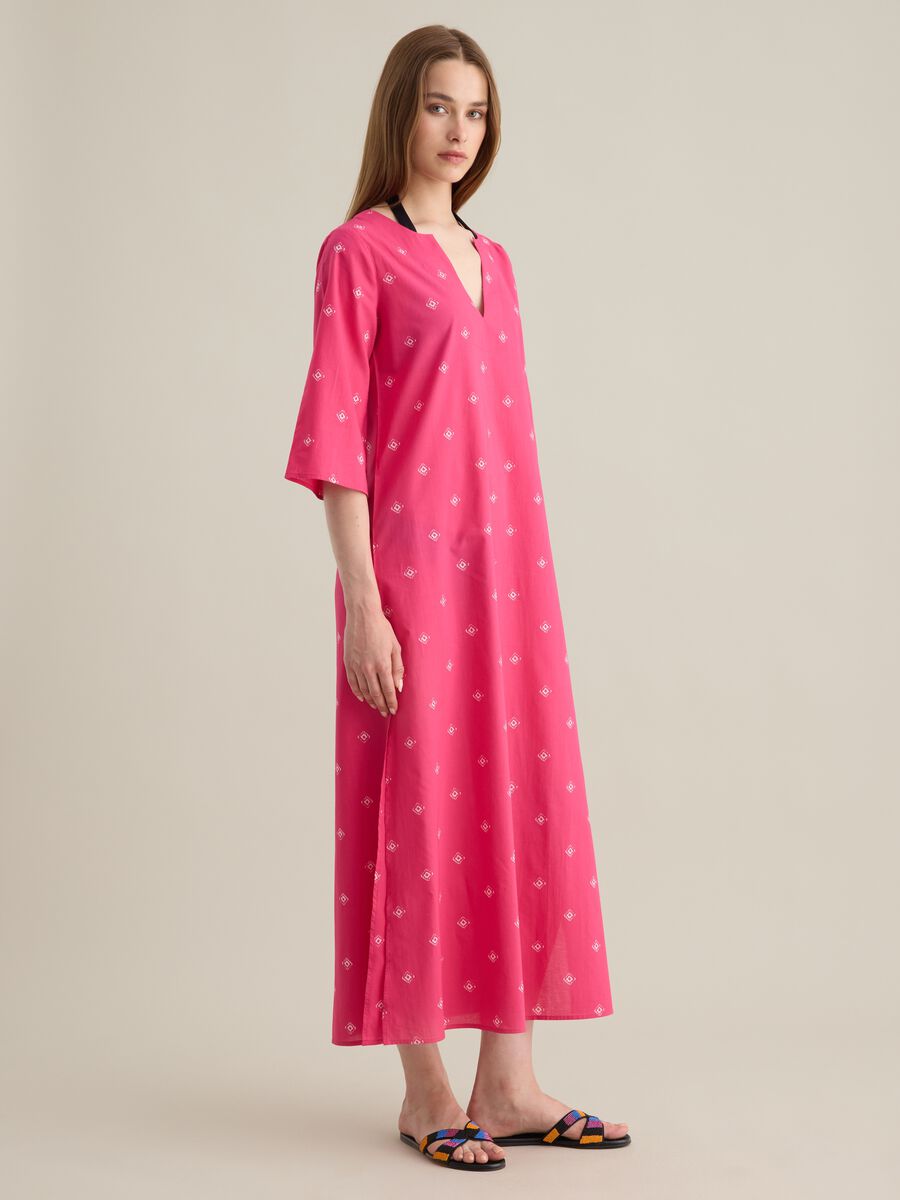 Women's Long Dress in Pure Pink Cotton_1