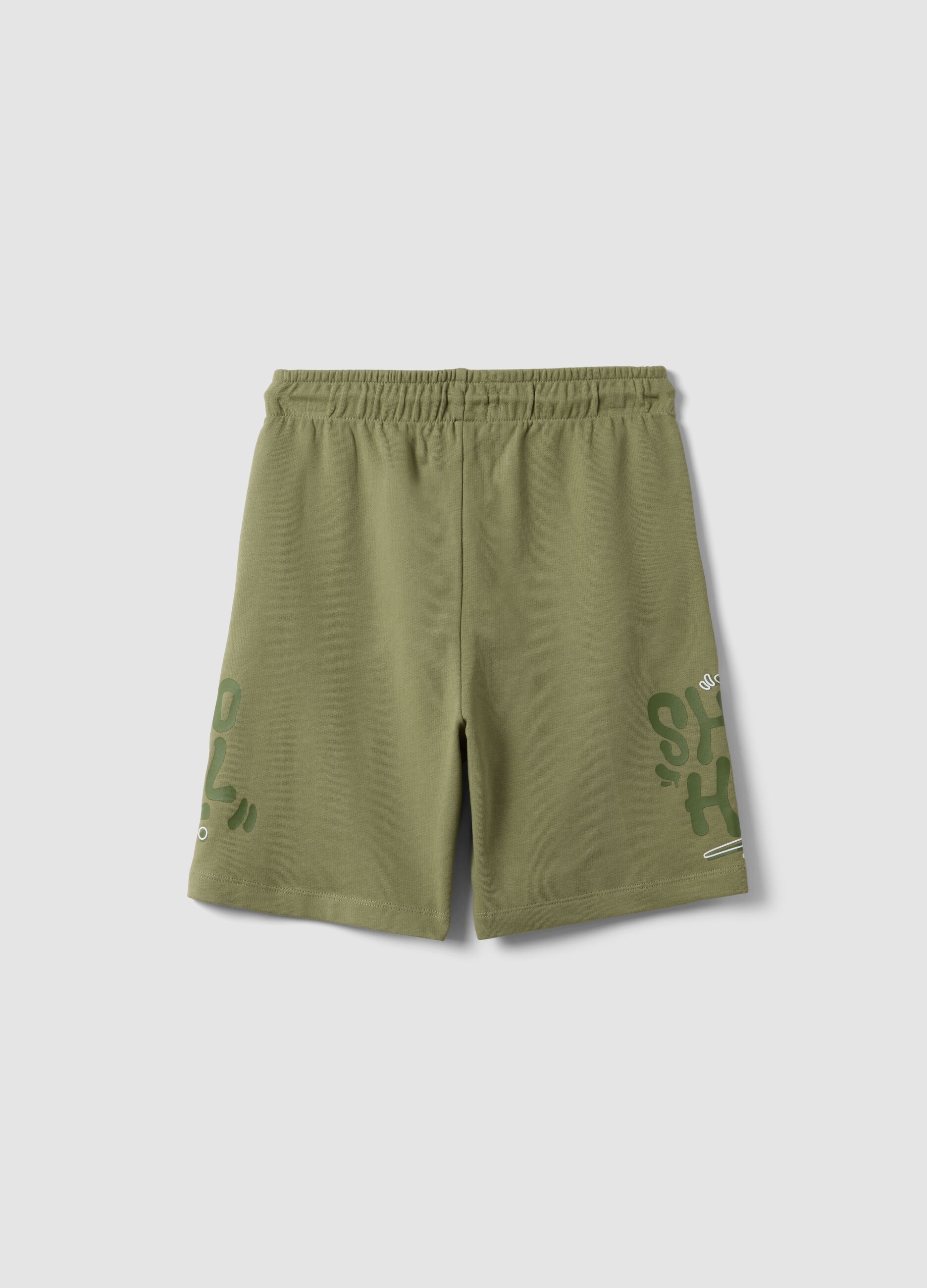 Green pure cotton Bermuda shorts with elasticated waist